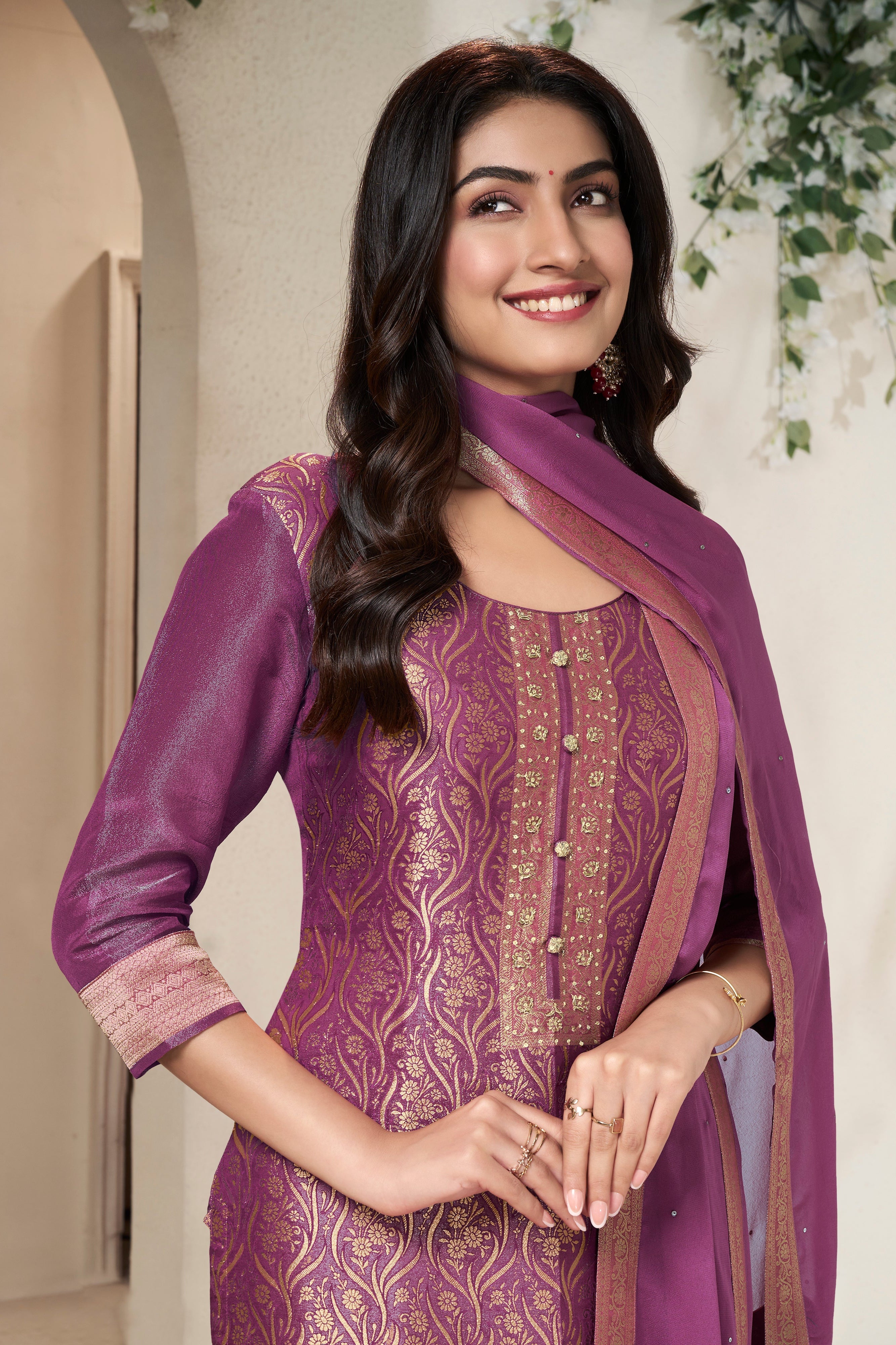 Deep Mauve Tissue Silk Kurta & Pant Set