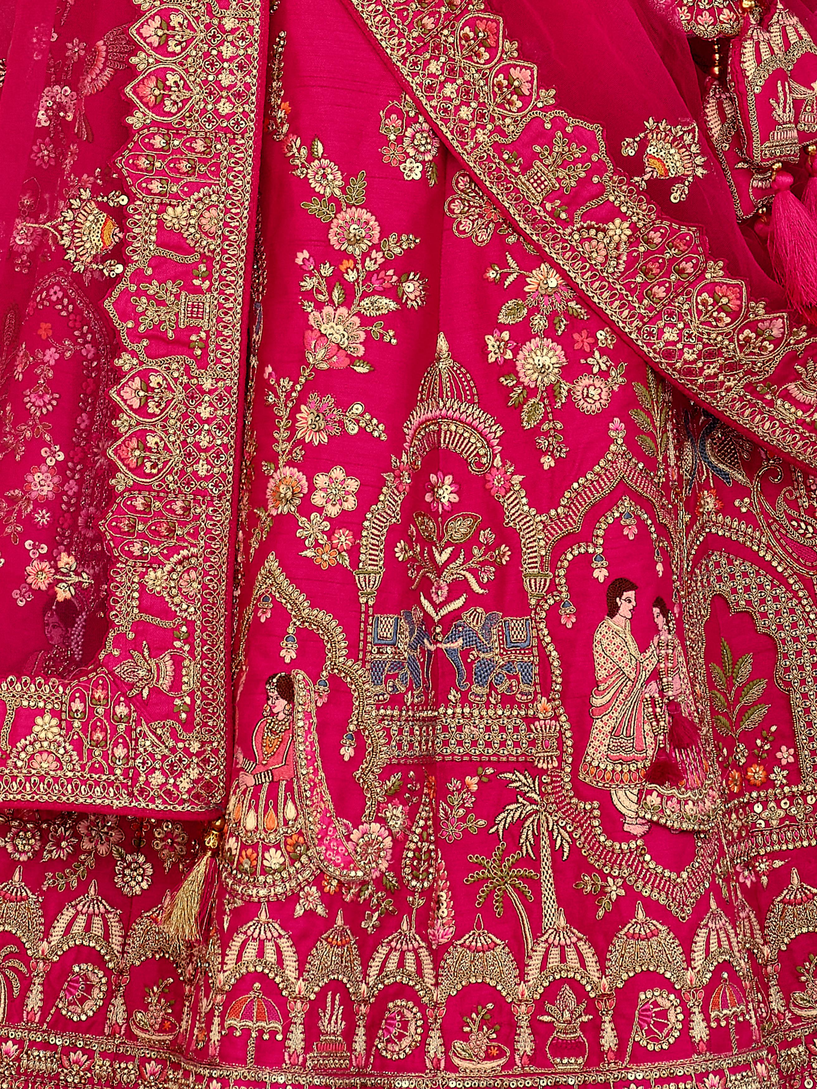 Royal Pink Embellished Premium Silk Bridal Lehenga Set