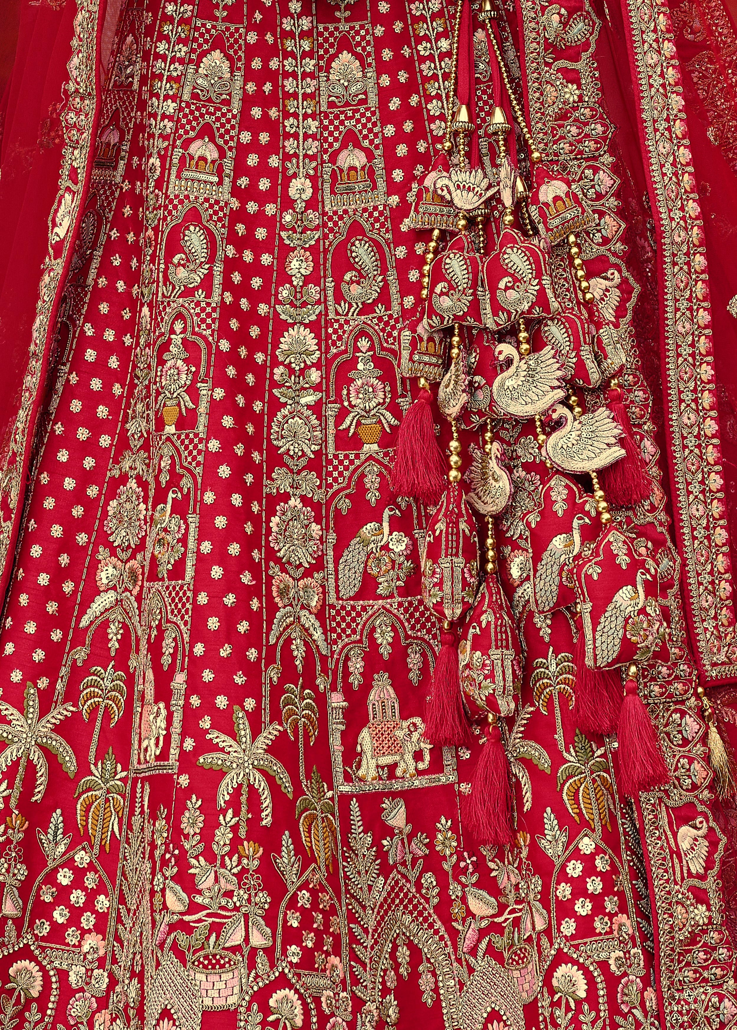 Scarlet Red Embellished Premium Silk Bridal Lehenga Set