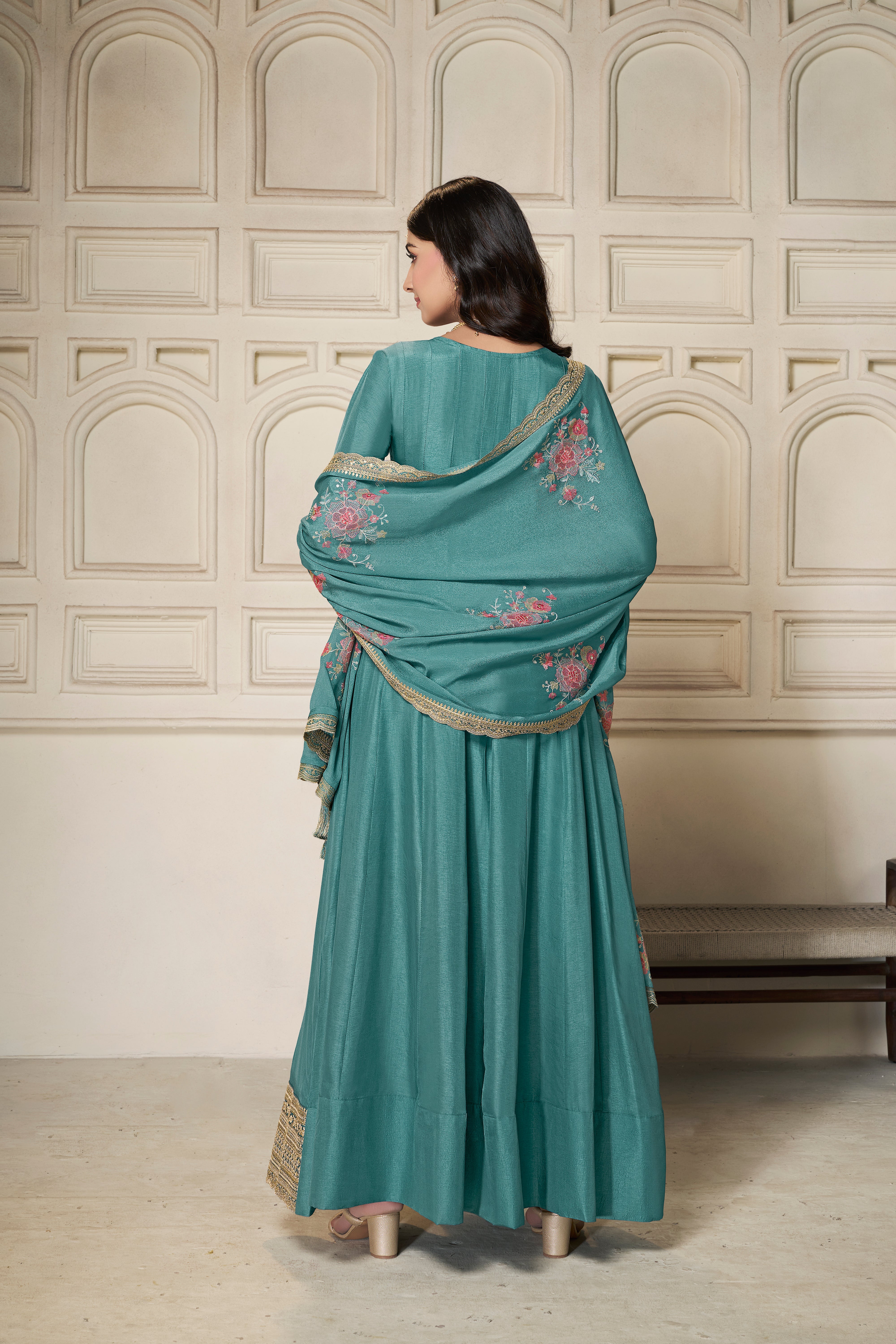 Teal Dola Silk Anarkali Set