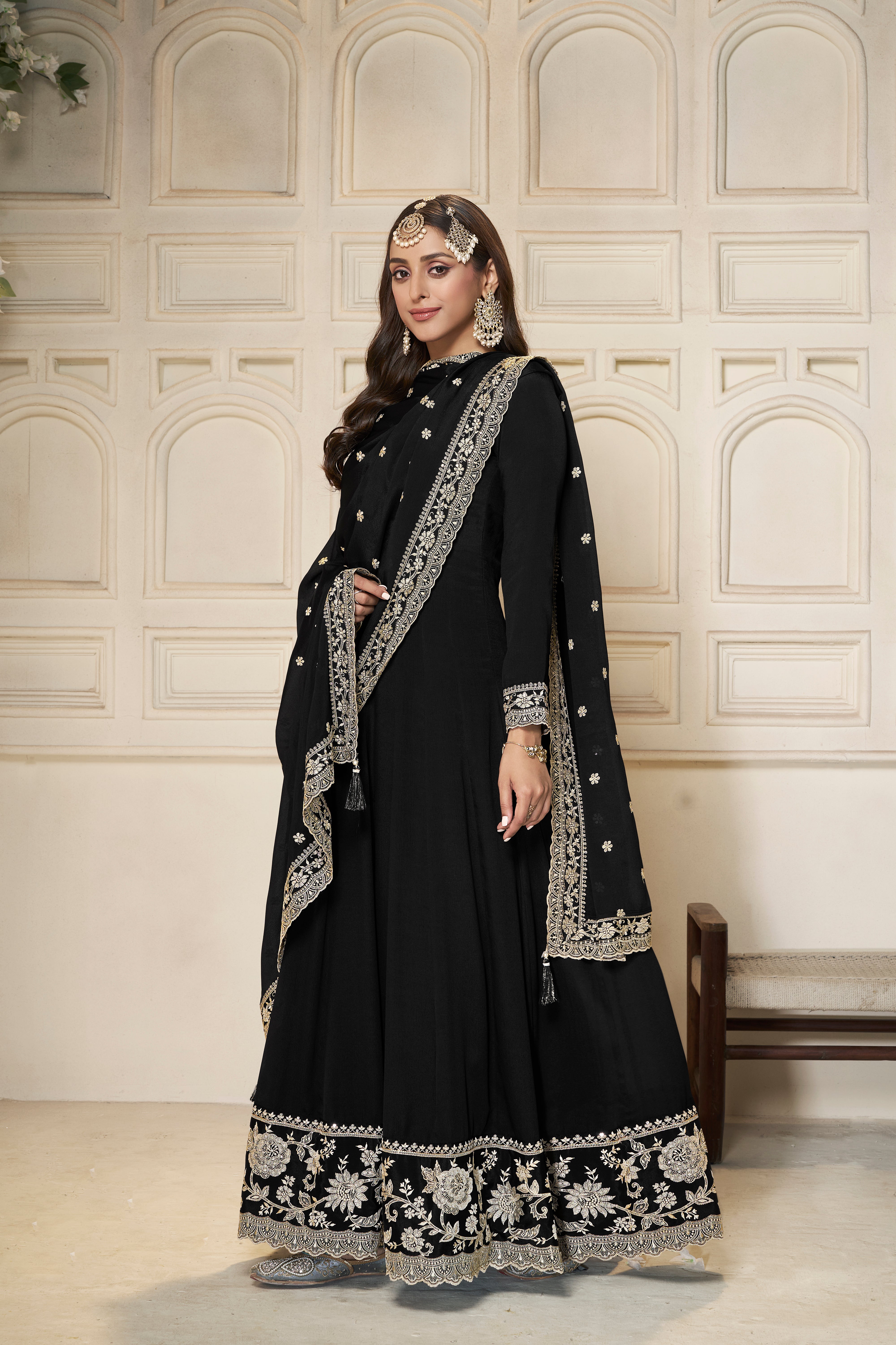 Black Embroidered Anarkali Set