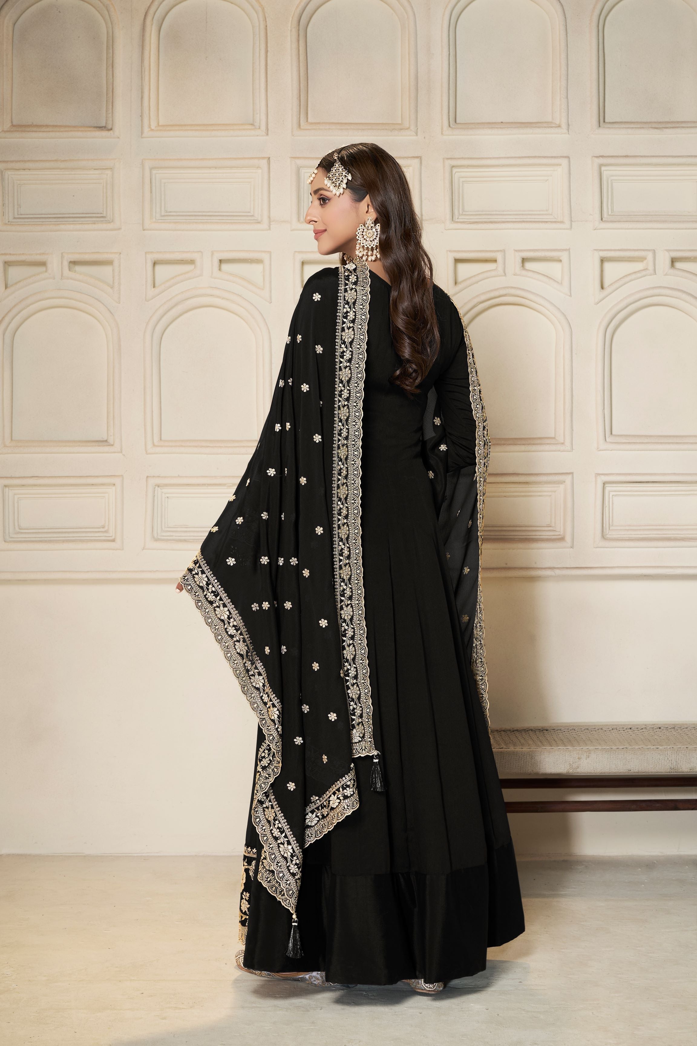 Black Embroidered Anarkali Set