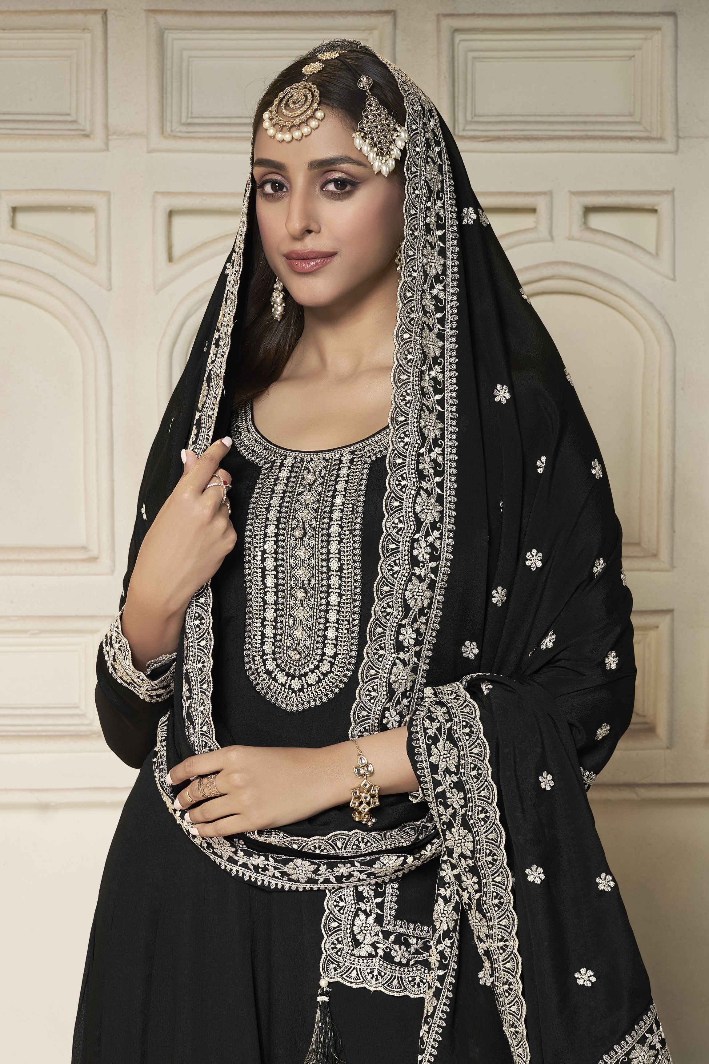 Black Embroidered Anarkali Set