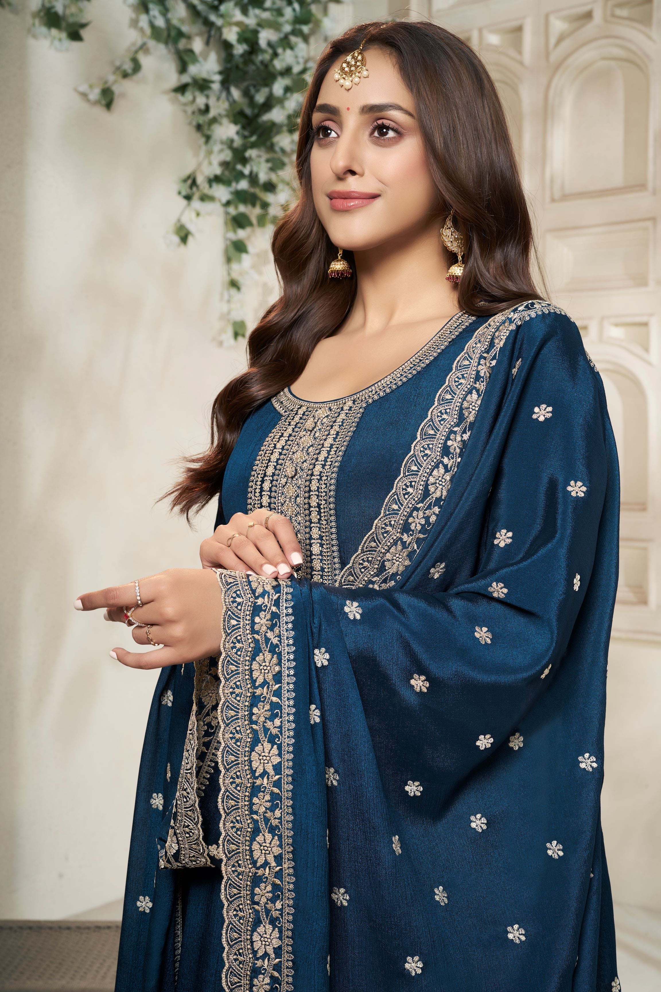 Crystal Teal Embroidered Anarkali Set