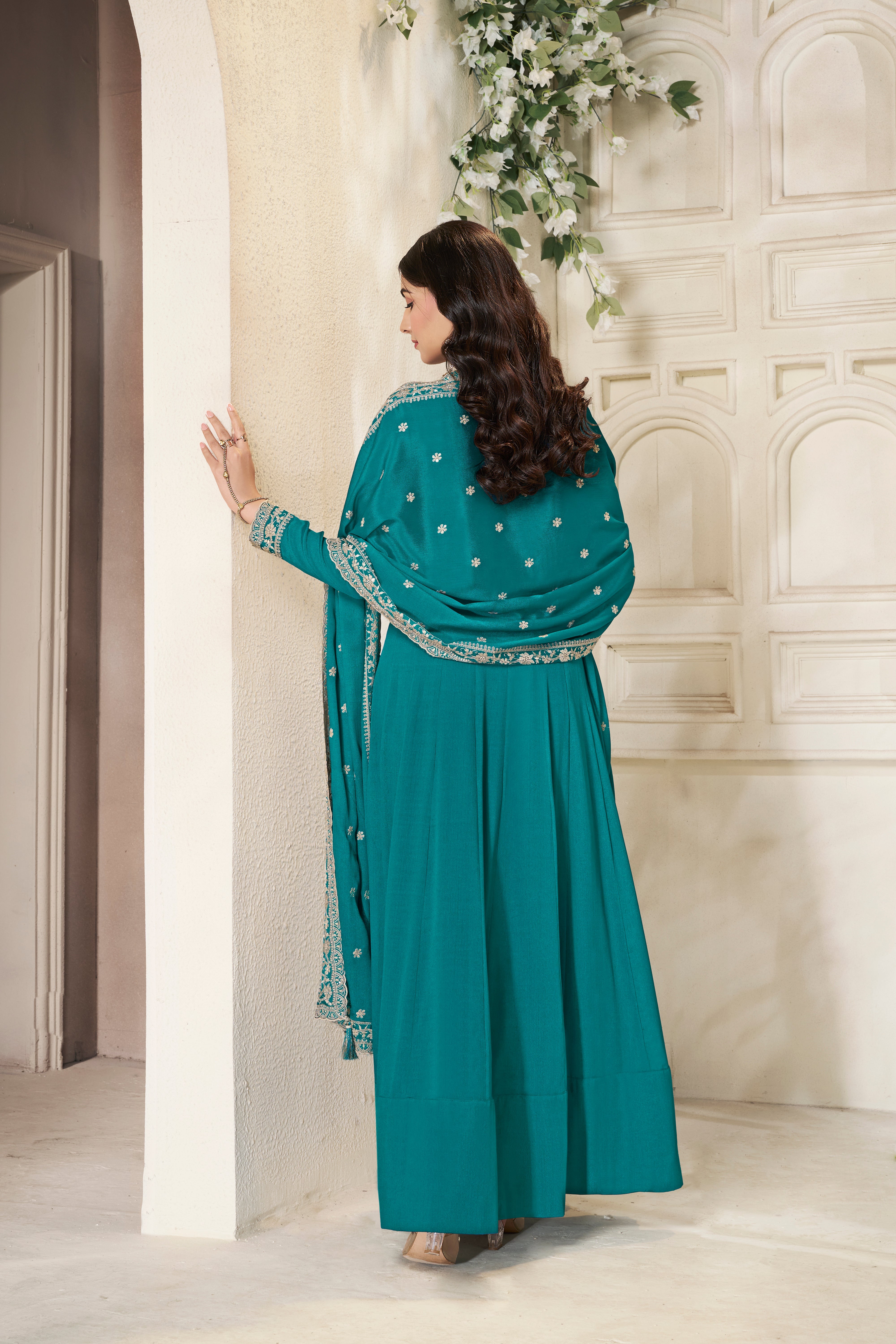 Teal Green Embroidered Anarkali Set