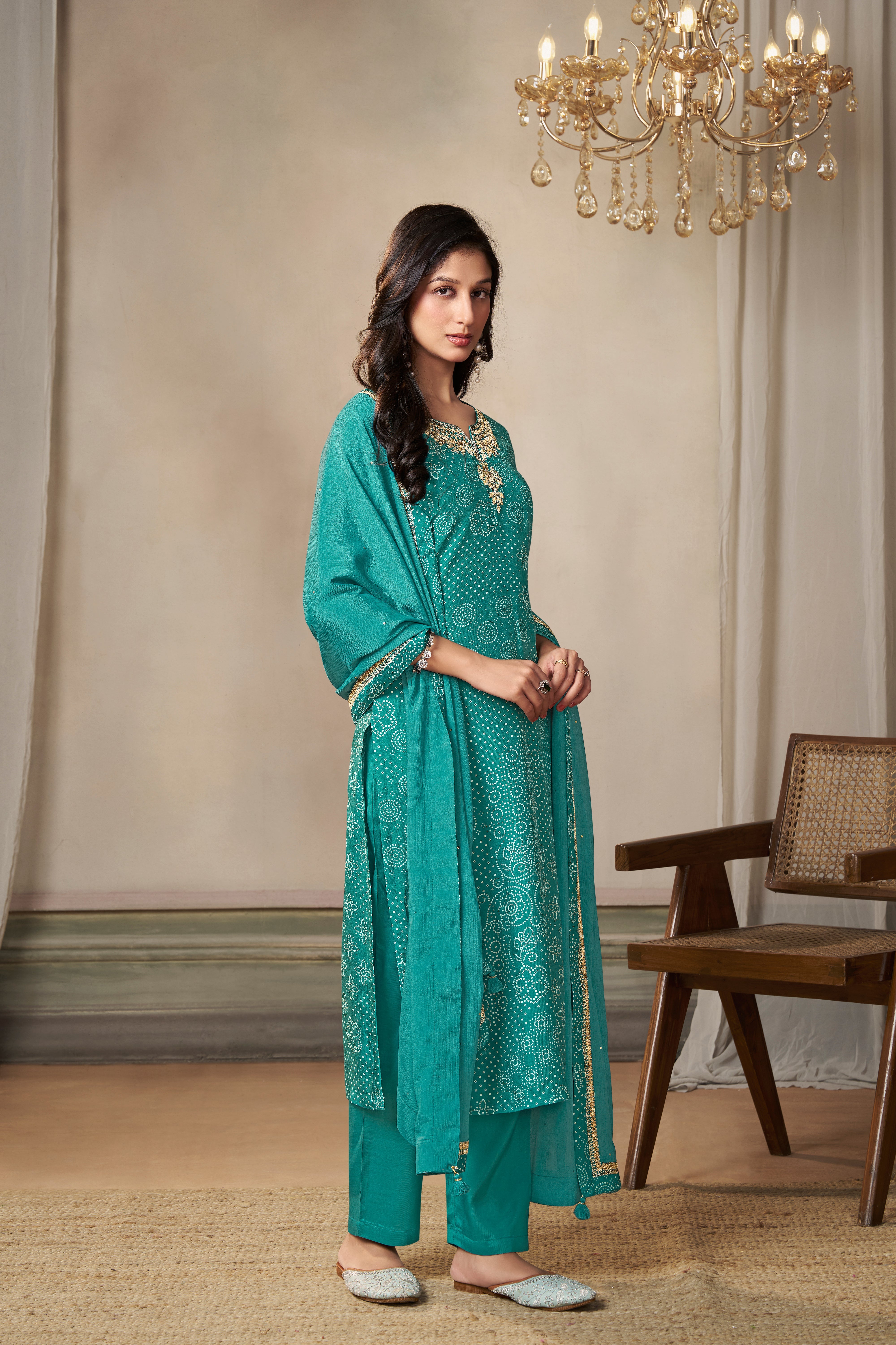 Turquoise Bandhani Printed Kurta & Pant Set
