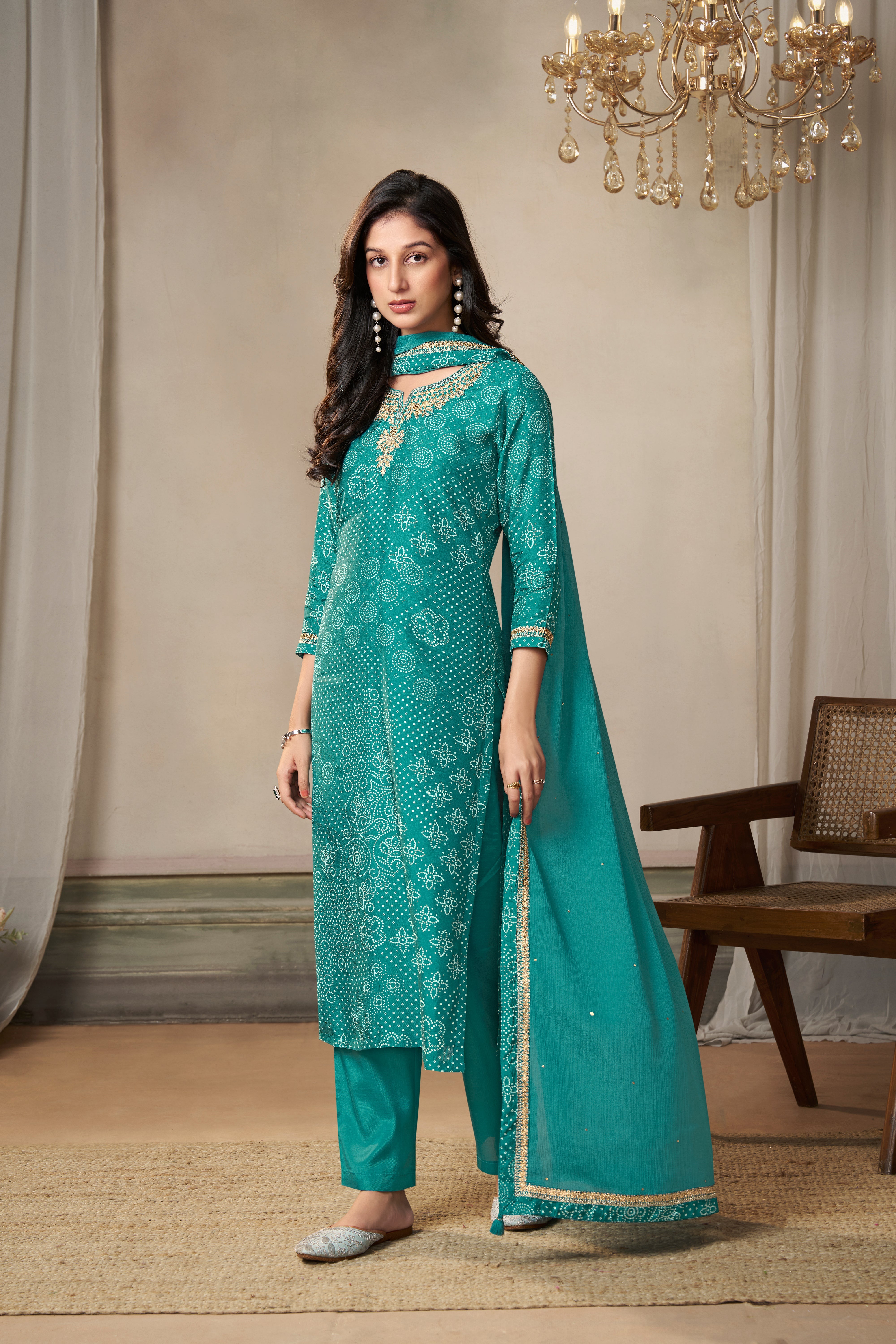Turquoise Bandhani Printed Kurta & Pant Set