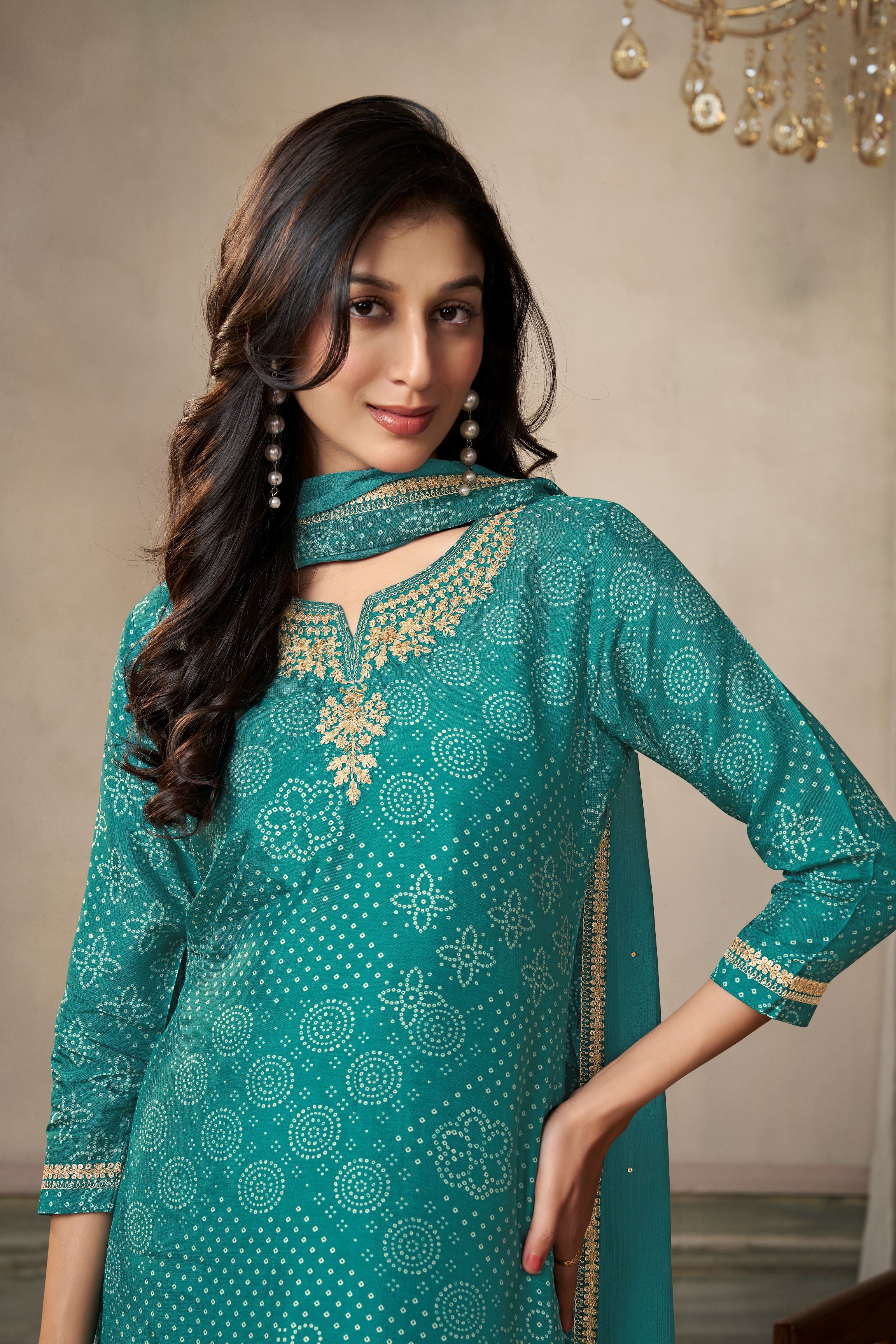 Turquoise Bandhani Printed Kurta & Pant Set