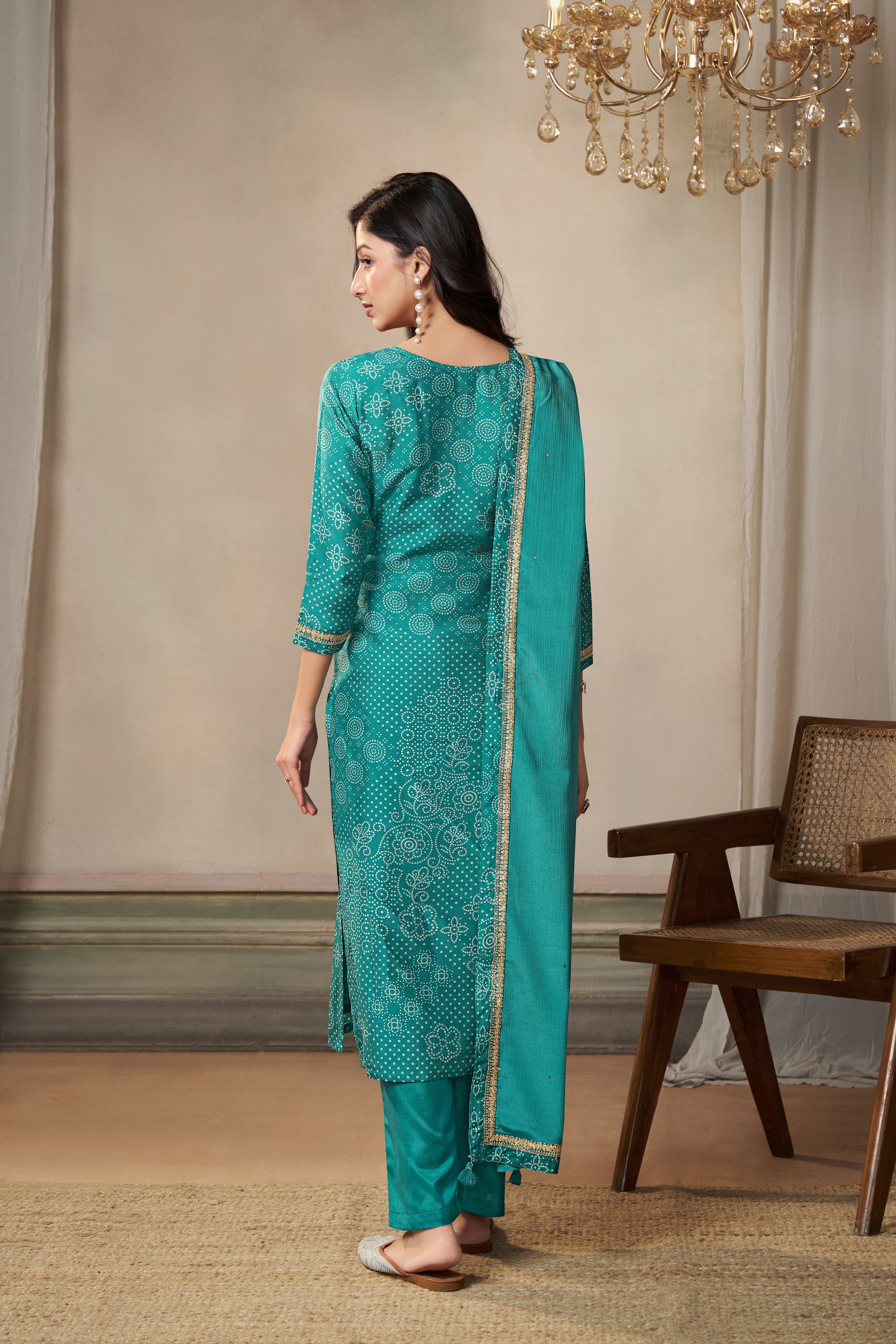 Turquoise Bandhani Printed Kurta & Pant Set