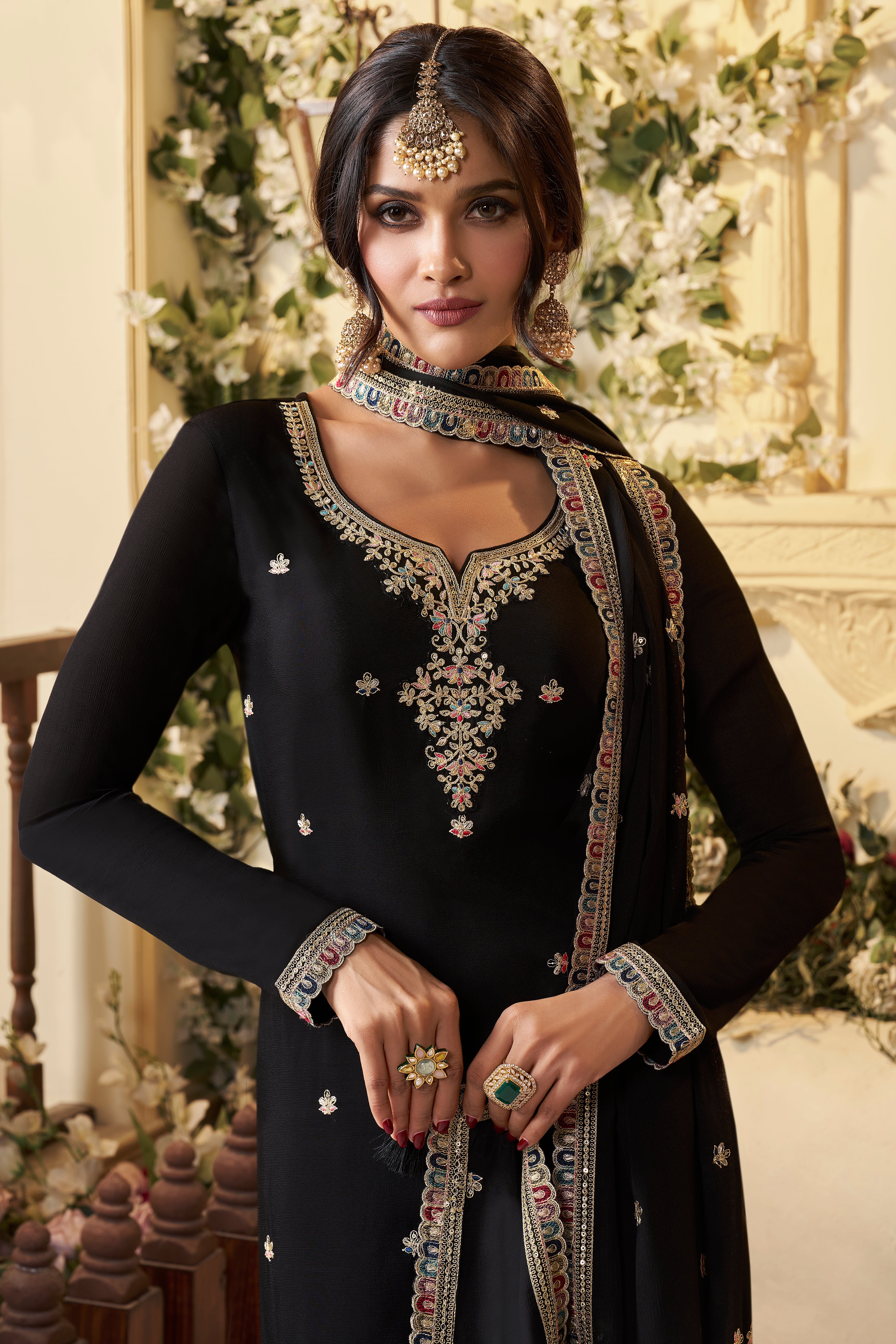Black Chinon Silk Kurta & Palazzo Set