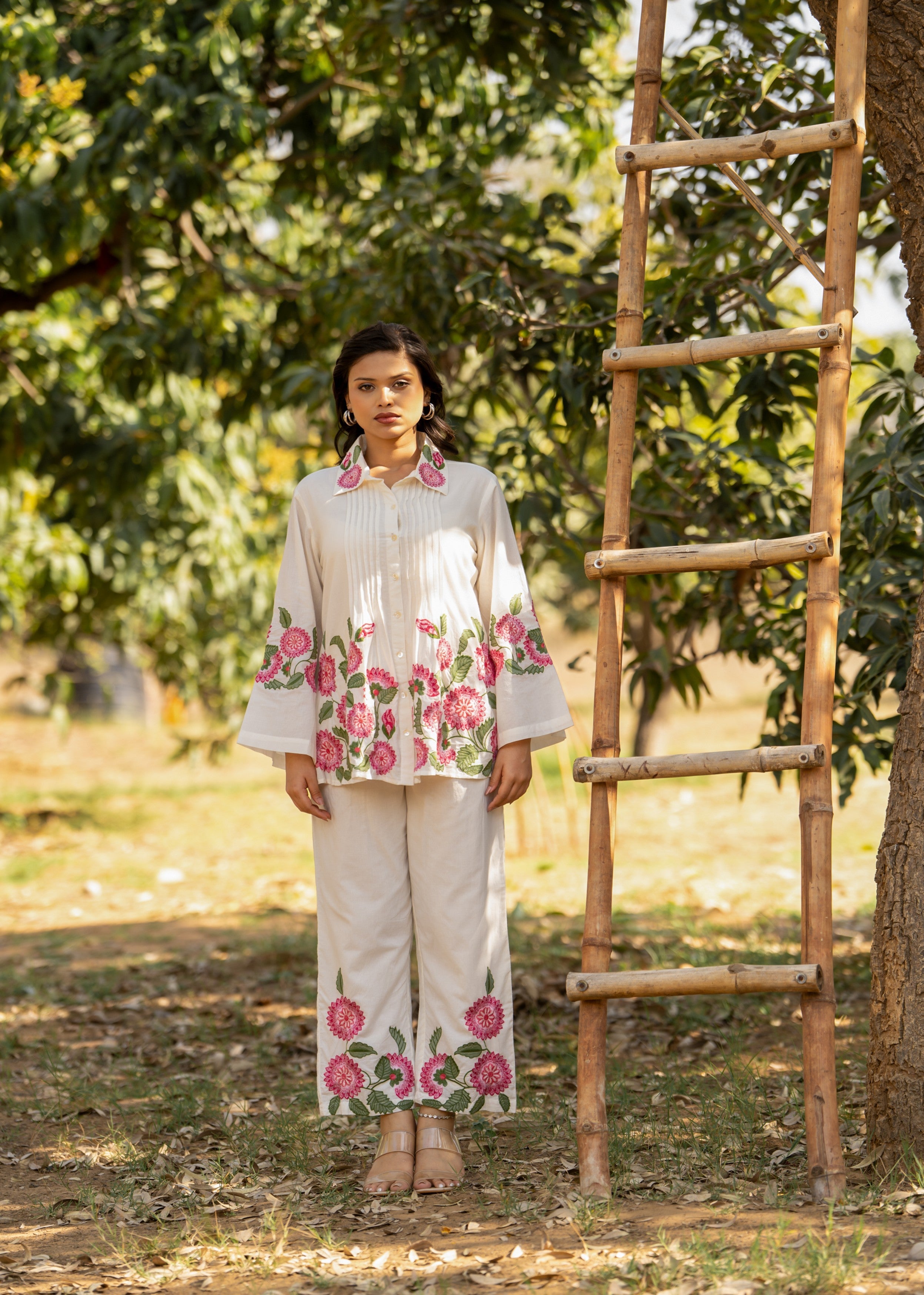Crisp White Embroidered Cotton Co-Ord Set