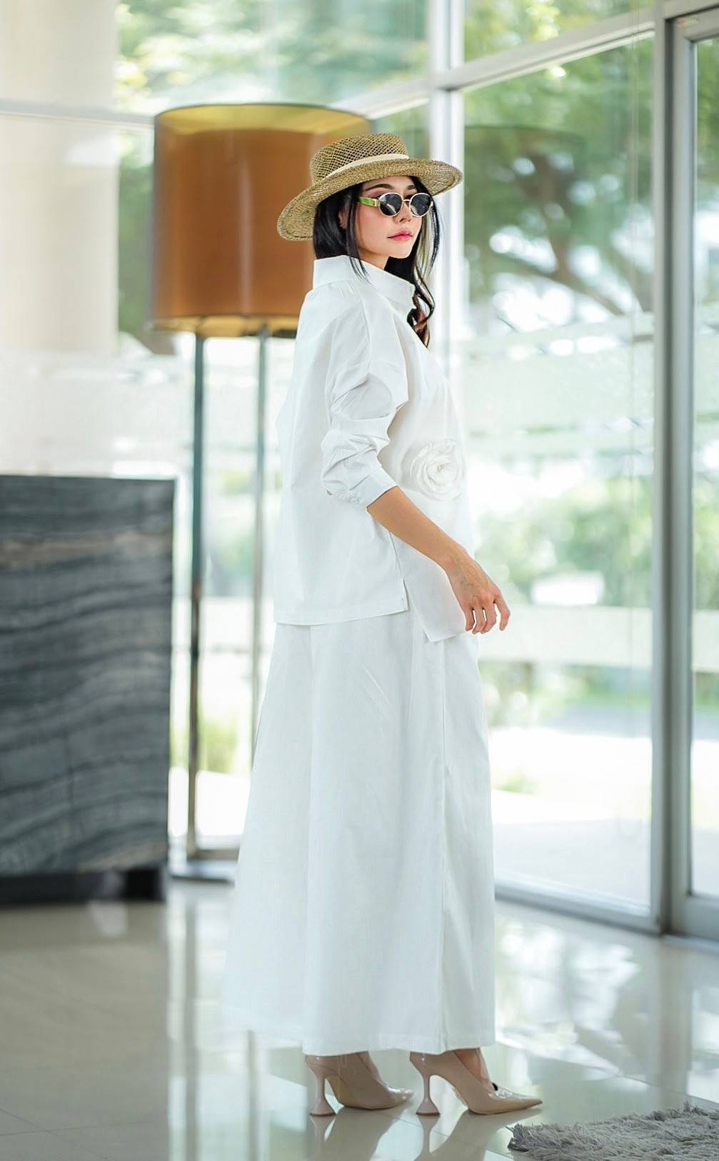 Pure White 3D Fabric Flower Applique Co-Ord Set