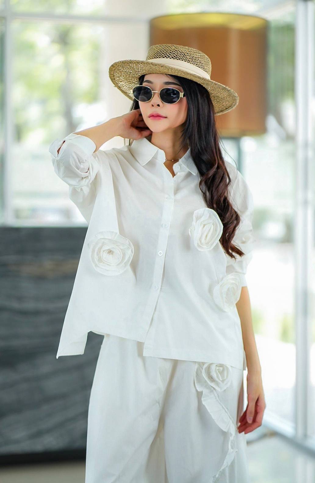 Pure White 3D Fabric Flower Applique Co-Ord Set