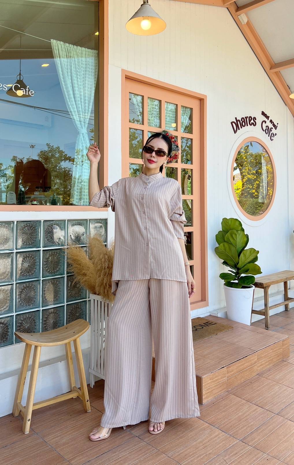 Nude Beige Pinstripe Co-Ord Set