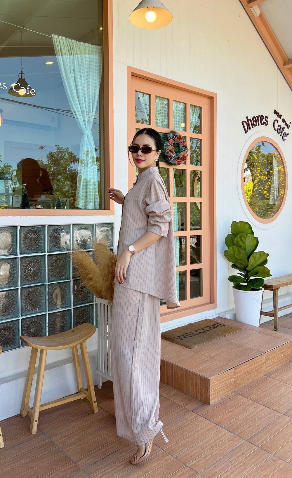 Nude Beige Pinstripe Co-Ord Set