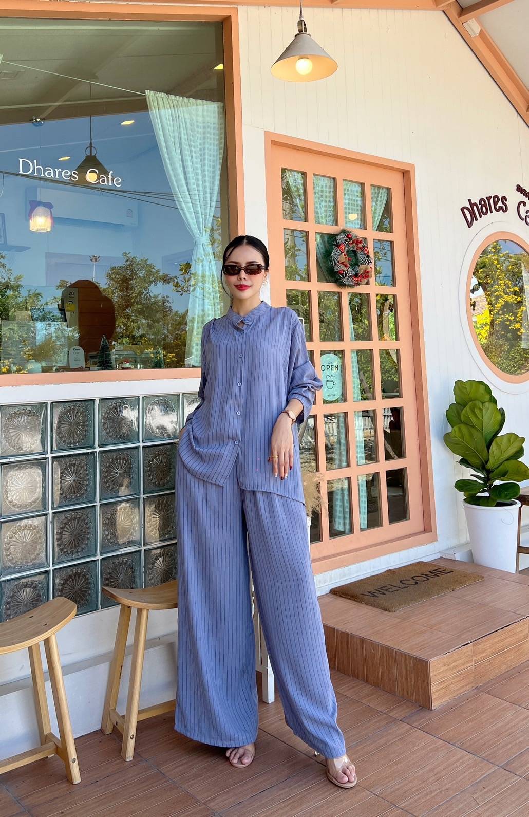 Dusty Blue Pinstripe Co-Ord Set