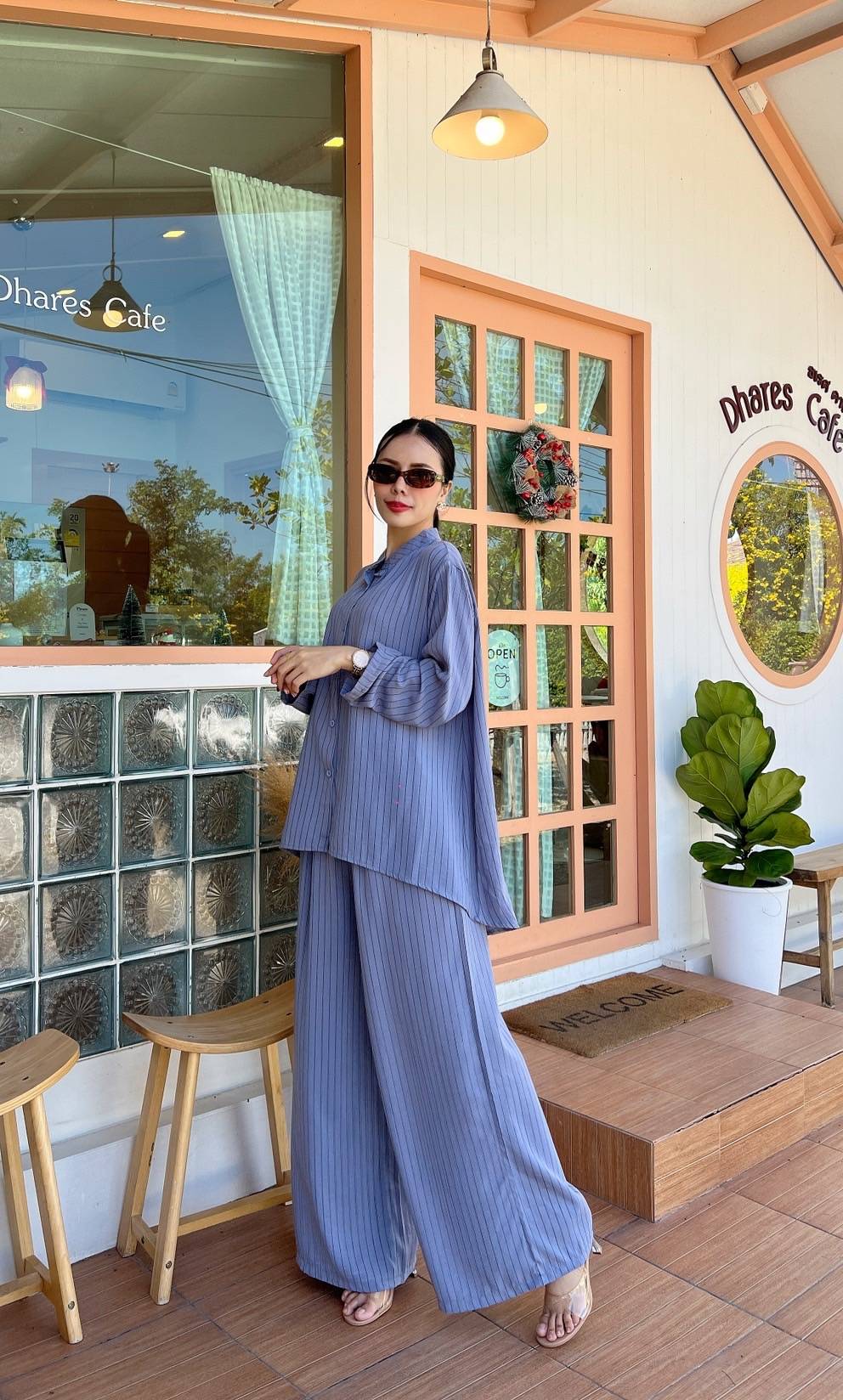 Dusty Blue Pinstripe Co-Ord Set
