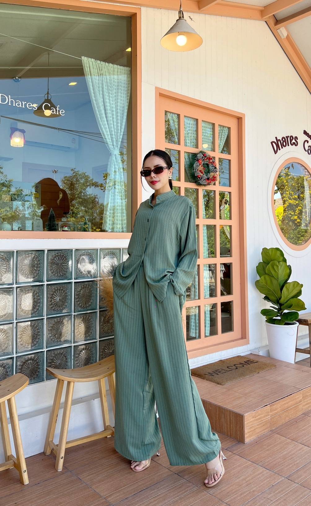Sage Green Pinstripe Co-Ord Set