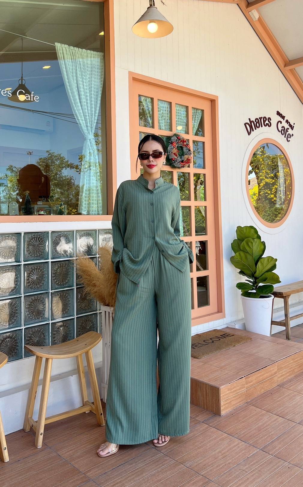 Sage Green Pinstripe Co-Ord Set