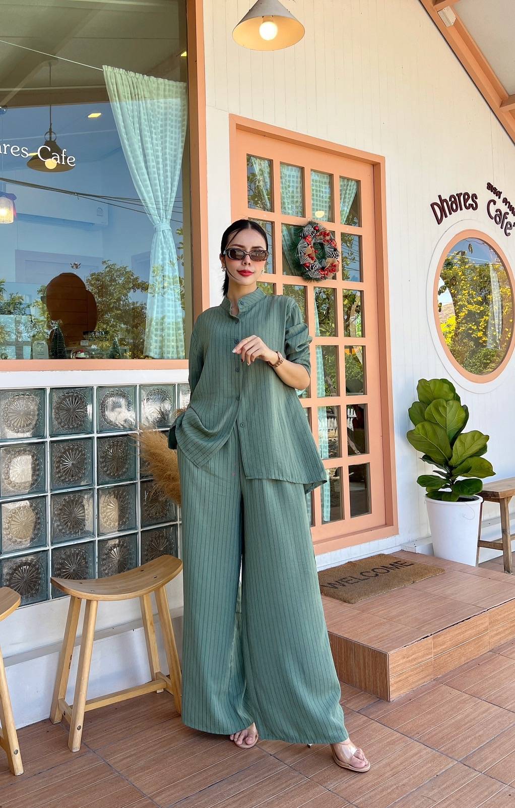 Sage Green Pinstripe Co-Ord Set