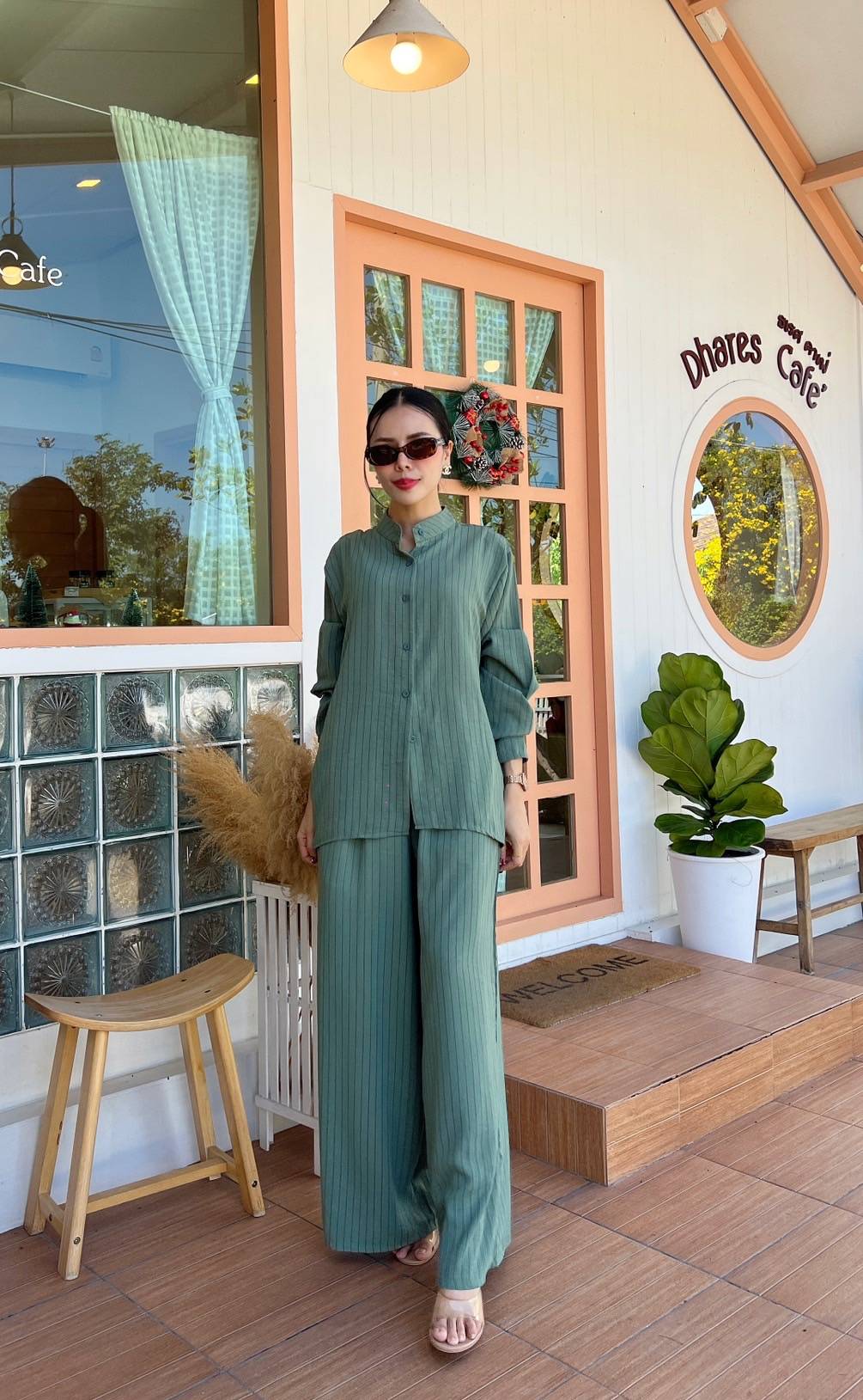 Sage Green Pinstripe Co-Ord Set