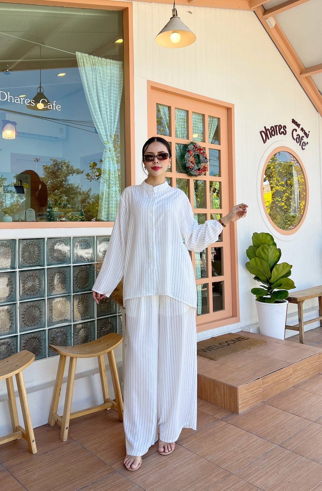 White Pinstripe Co-Ord Set