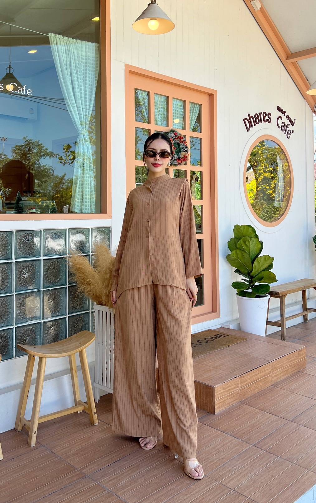 Caramel Brown Pinstripe Co-Ord Set