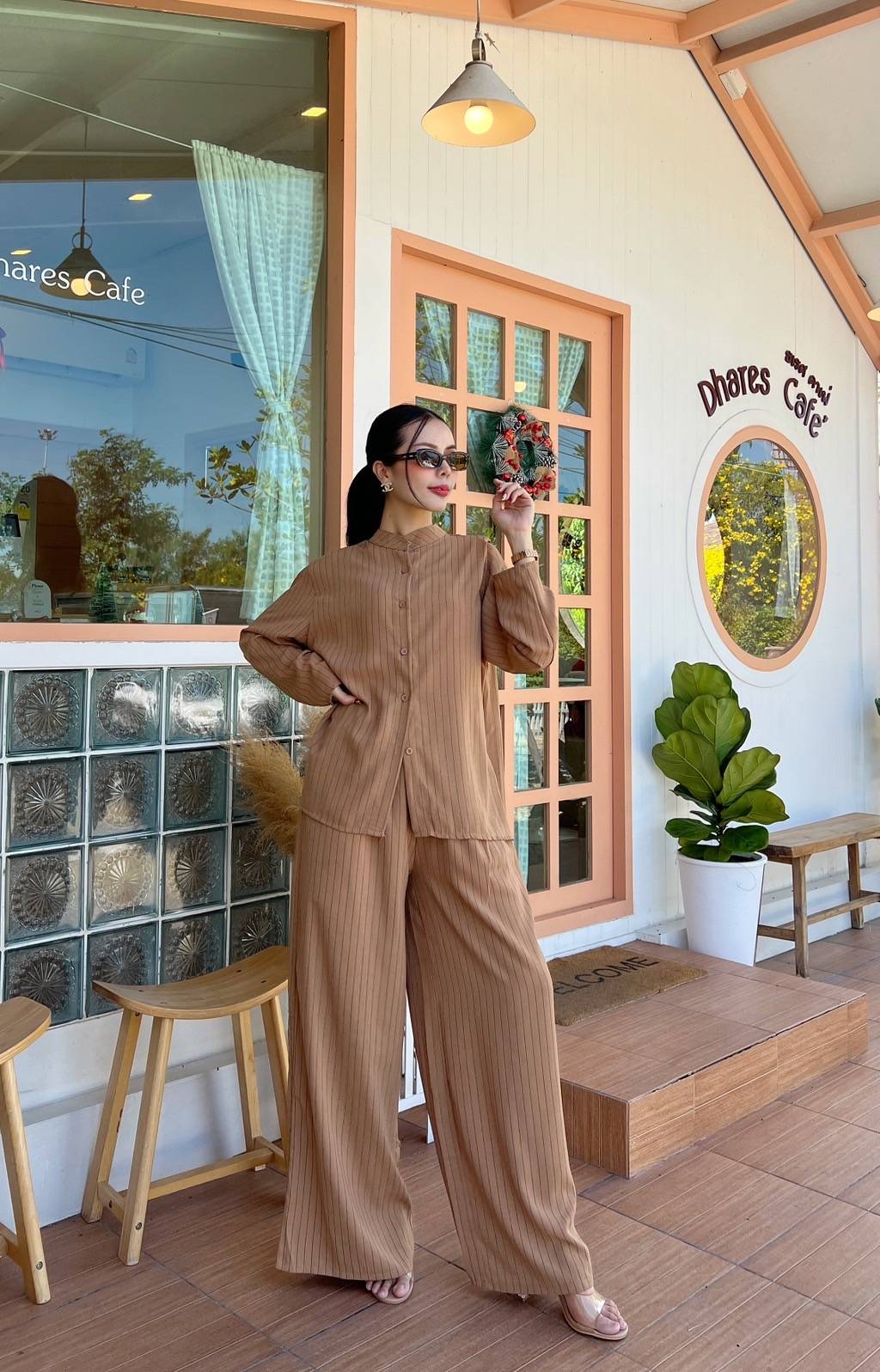 Caramel Brown Pinstripe Co-Ord Set