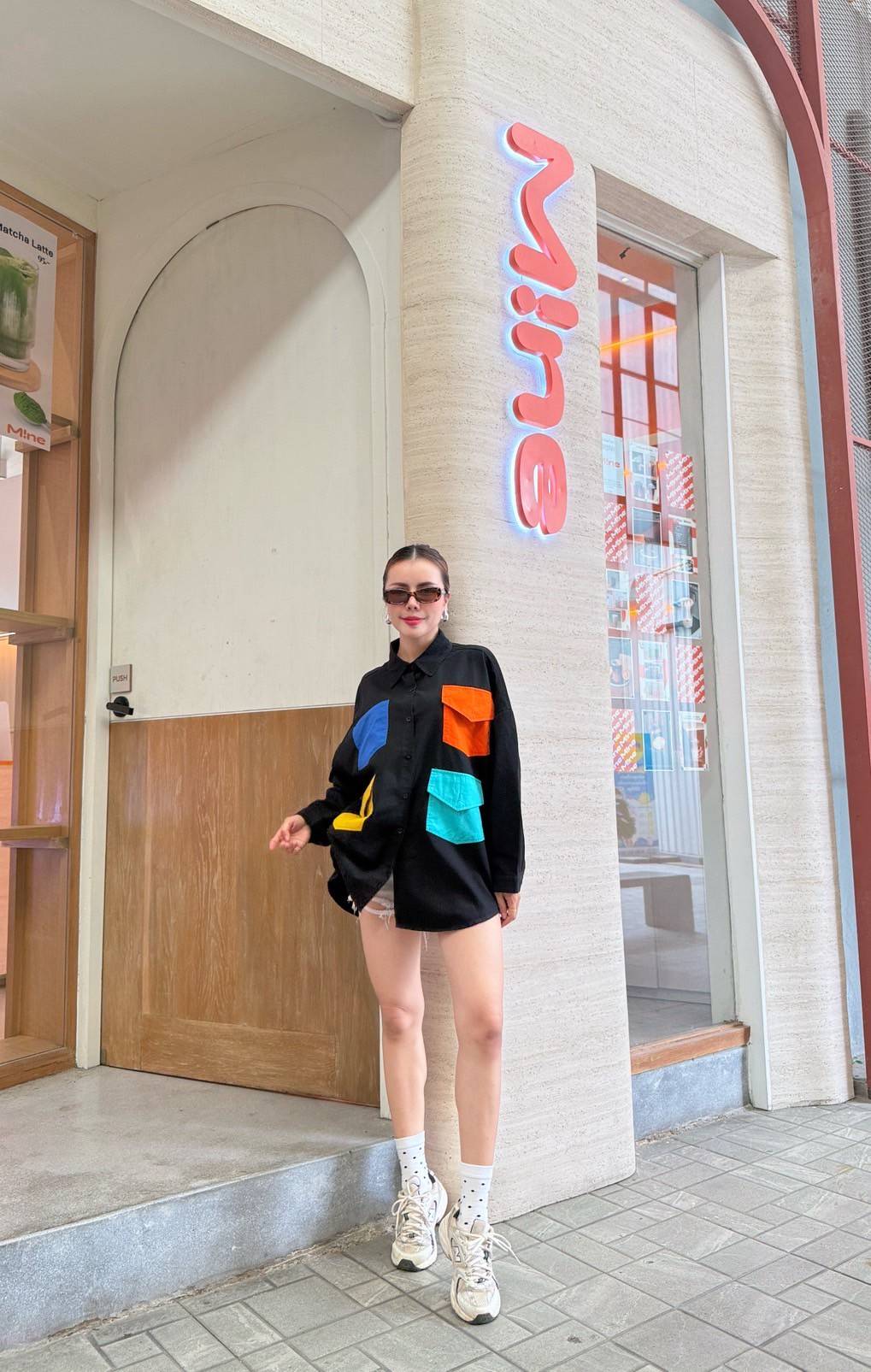 Classic Black Printed Denim Twill Shirt Style Top