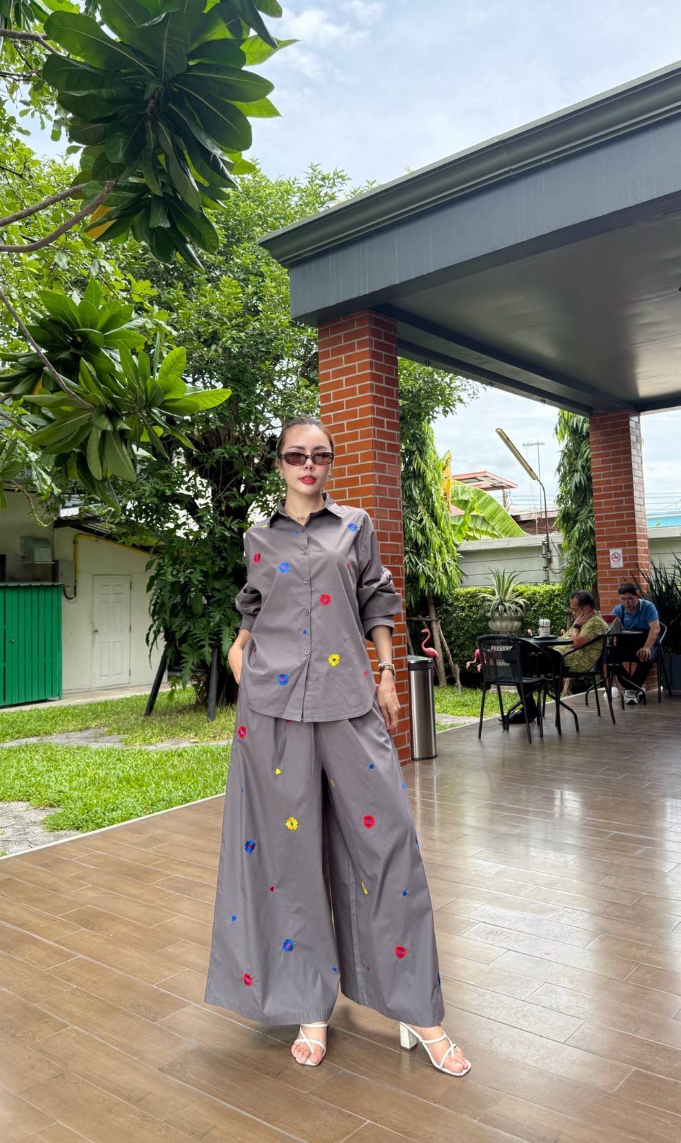 Slate Grey Embroidered Organic Cotton Co-Ord Set