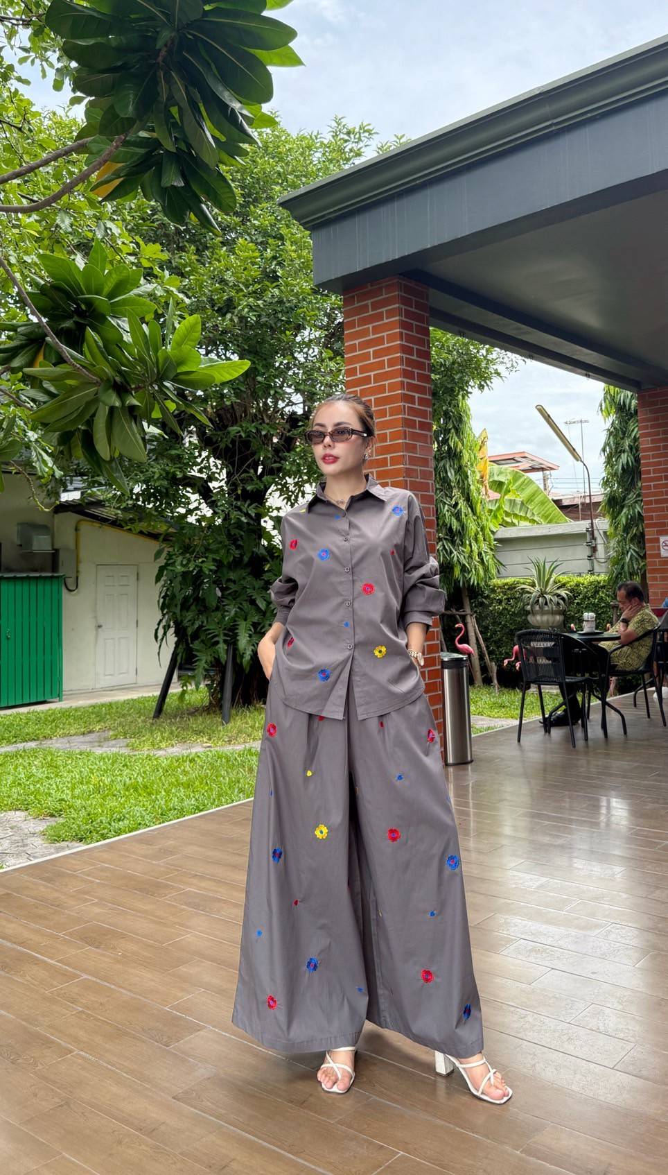 Slate Grey Embroidered Organic Cotton Co-Ord Set