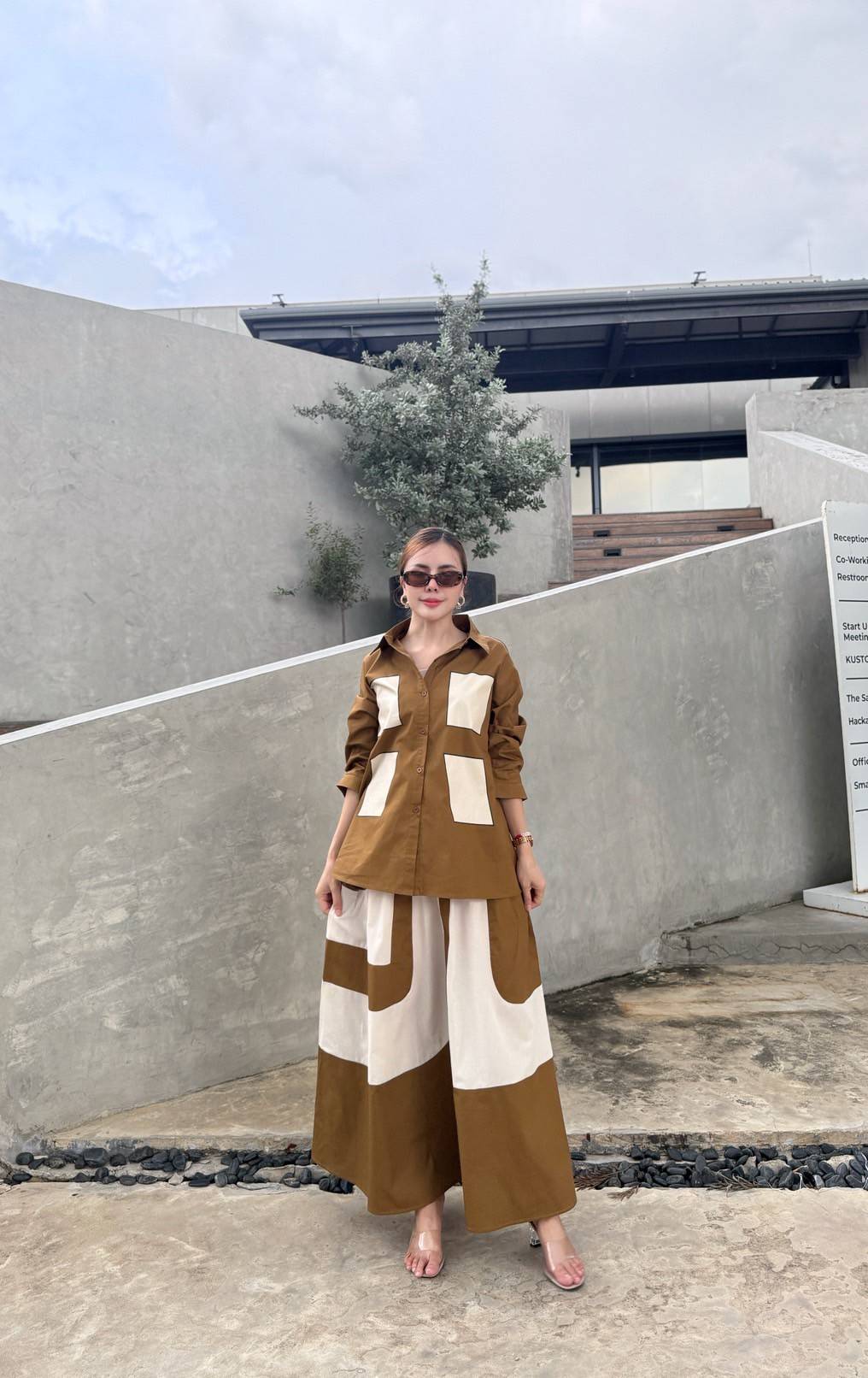 Camel Brown Printed Organic Cotton Co-Ord Set