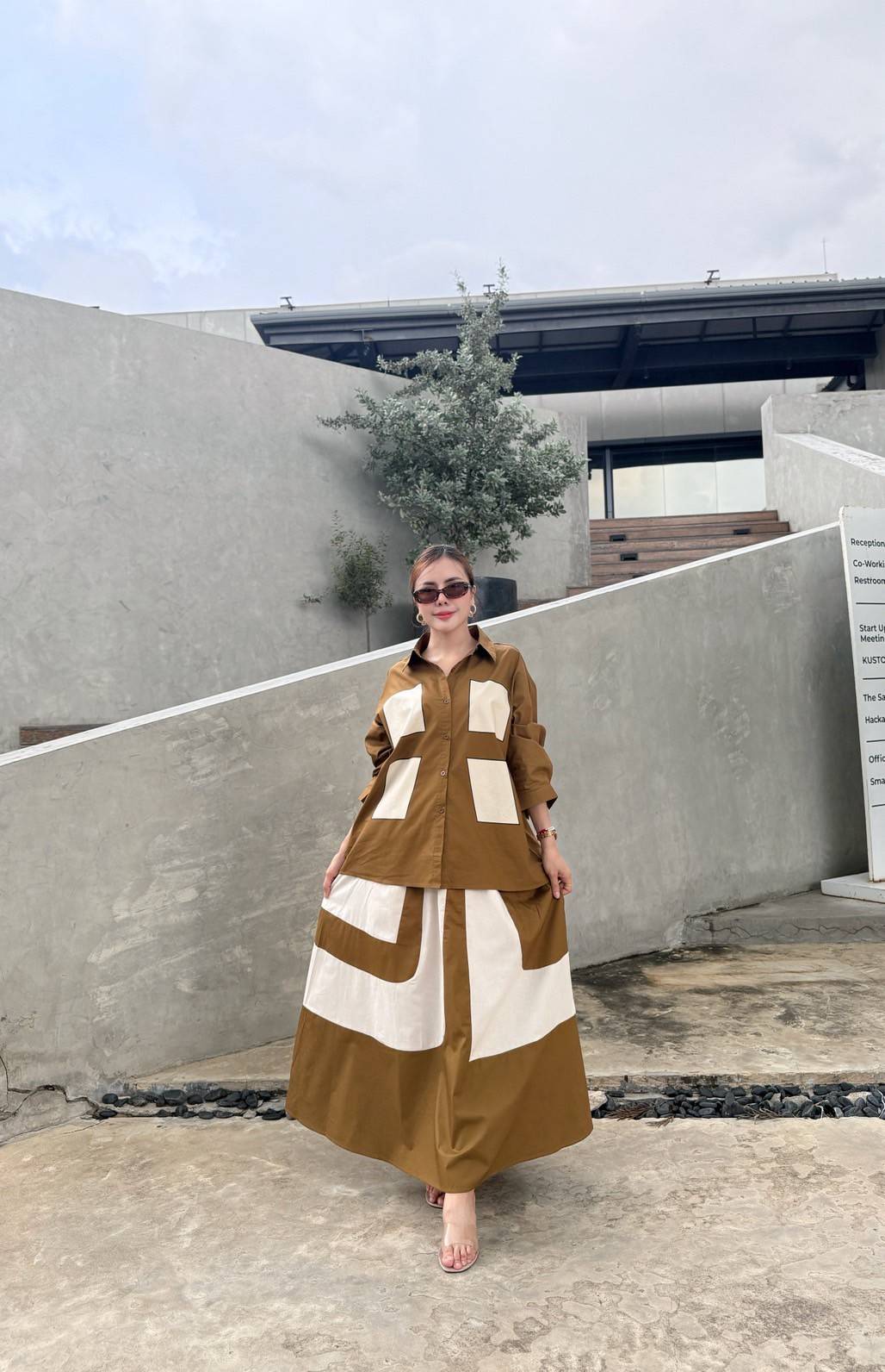 Camel Brown Printed Organic Cotton Co-Ord Set