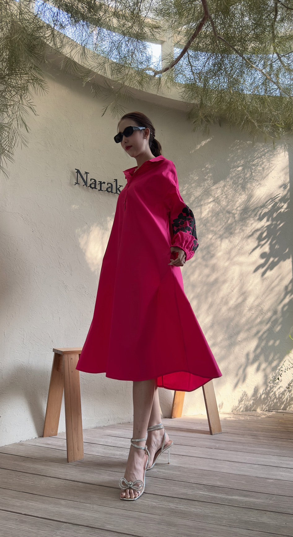 Hot Pink Embroidered Cotton Dress