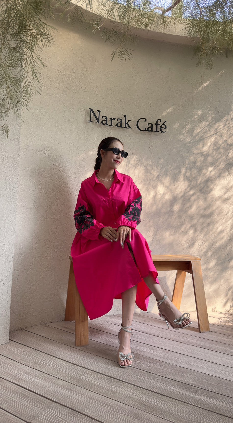 Hot Pink Embroidered Cotton Dress