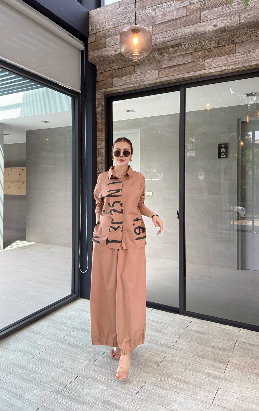 Terracotta Peach Printed Organic Cotton Co-Ord Set