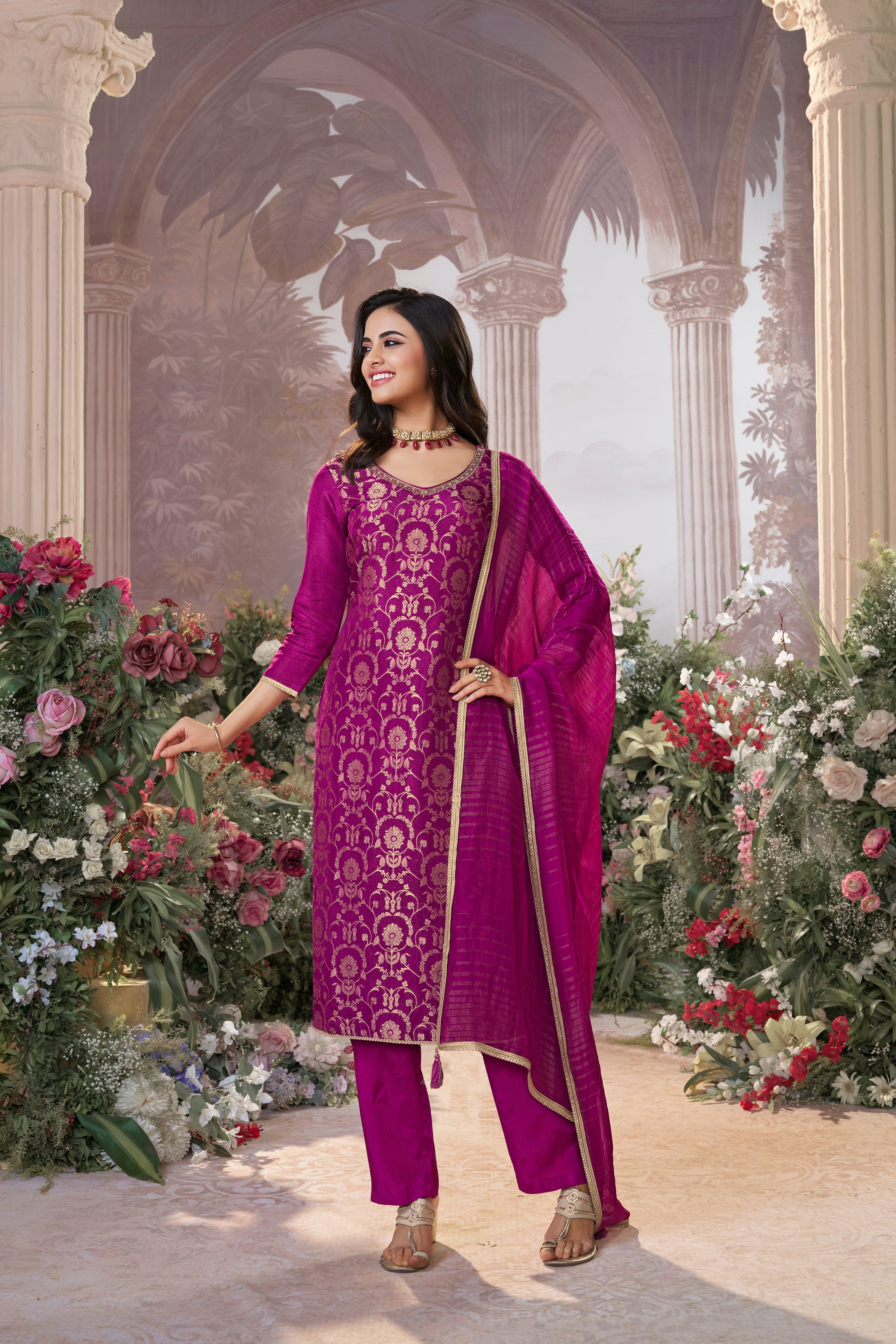 Tyrian Purple Embellished Premium Silk Pant Set