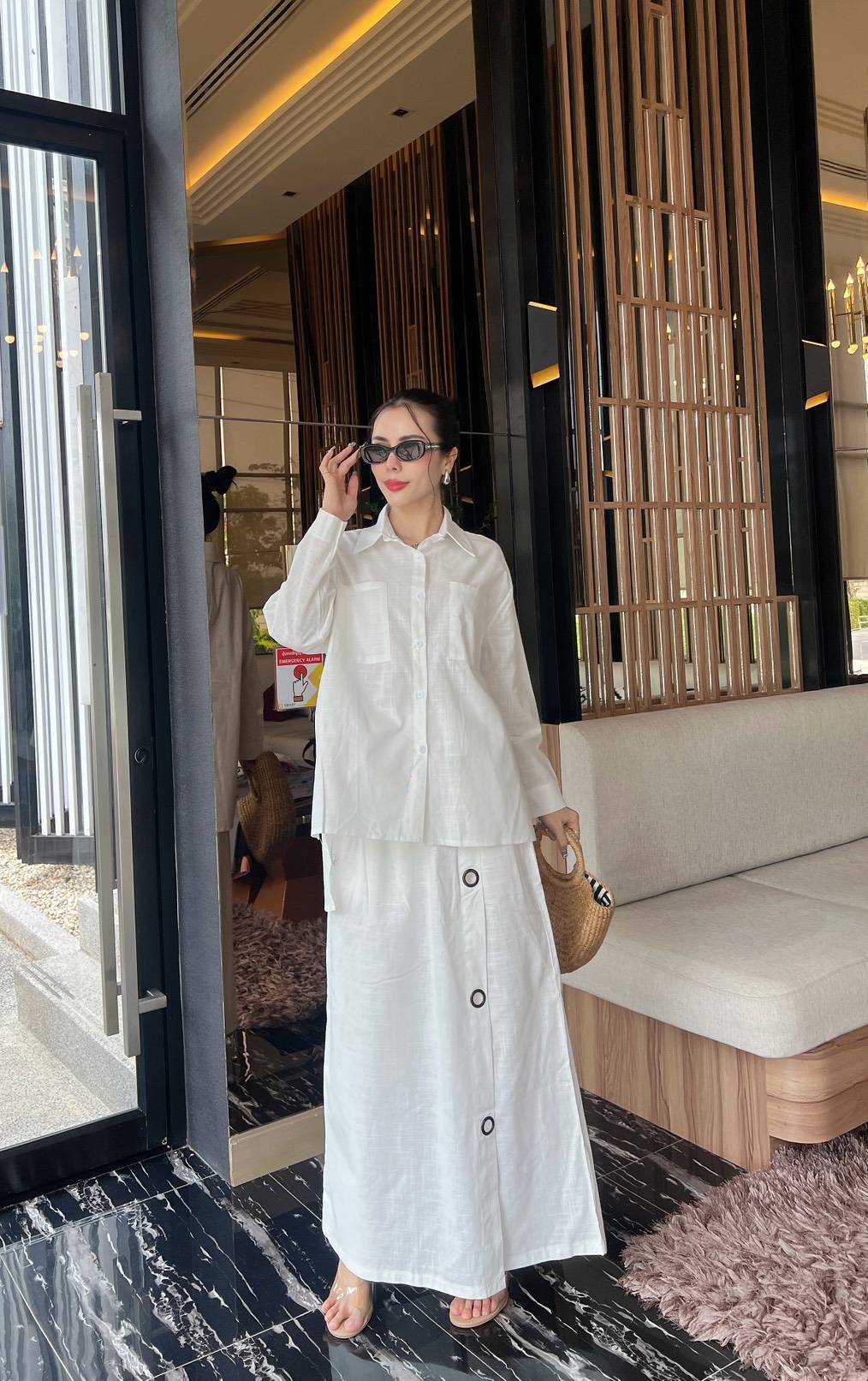 White Button-Detail Organic Cotton Co-Ord Set