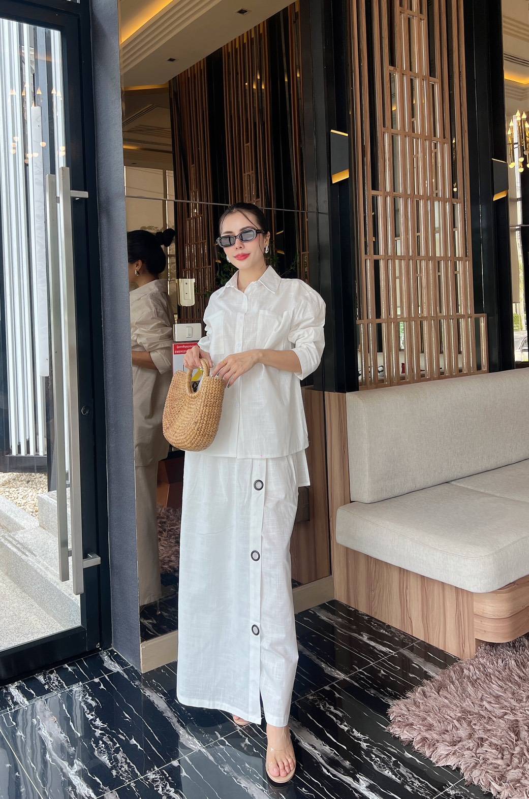 White Button-Detail Organic Cotton Co-Ord Set