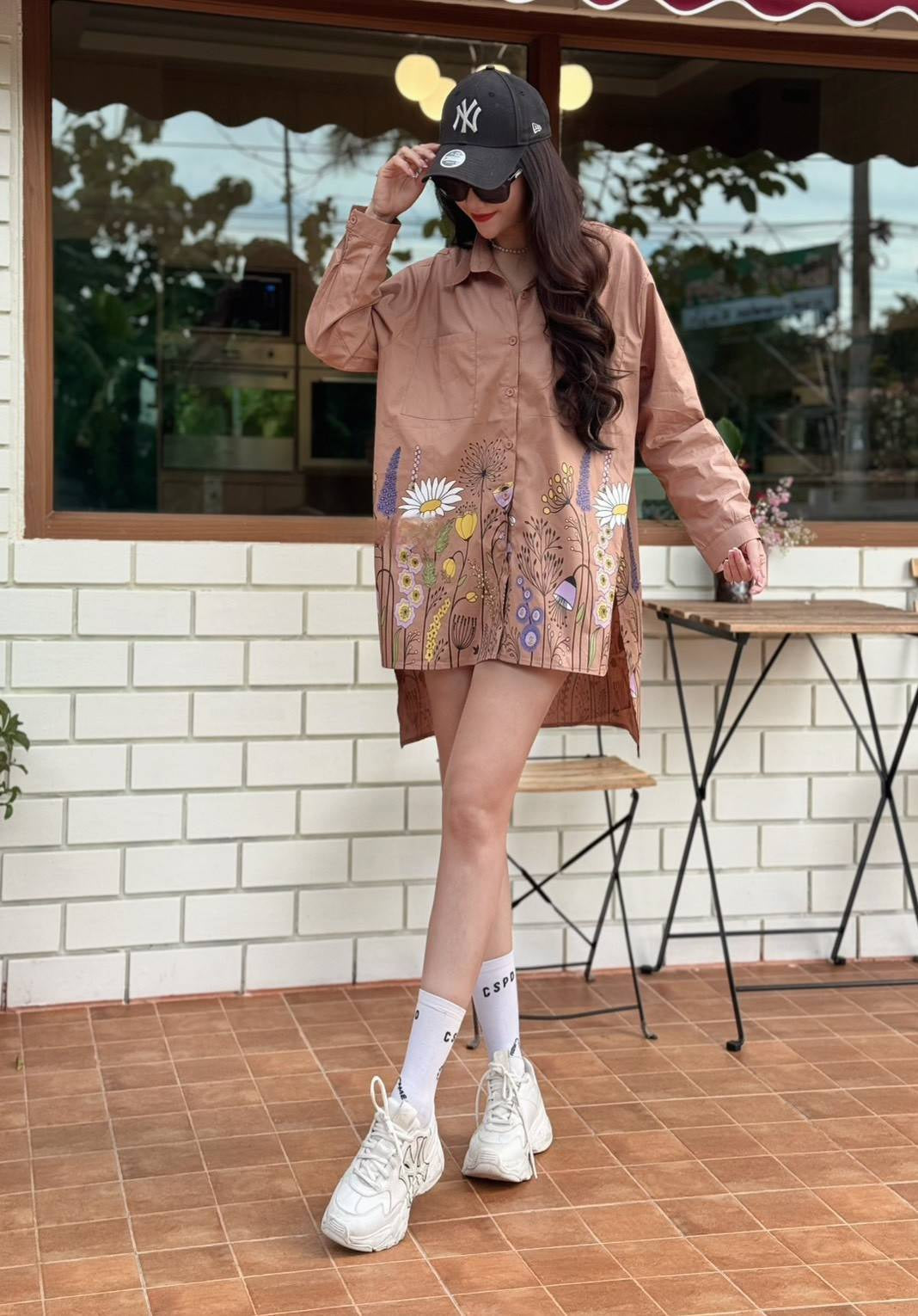 Camel Tan Wildflower Meadow Cotton Shirt Dress