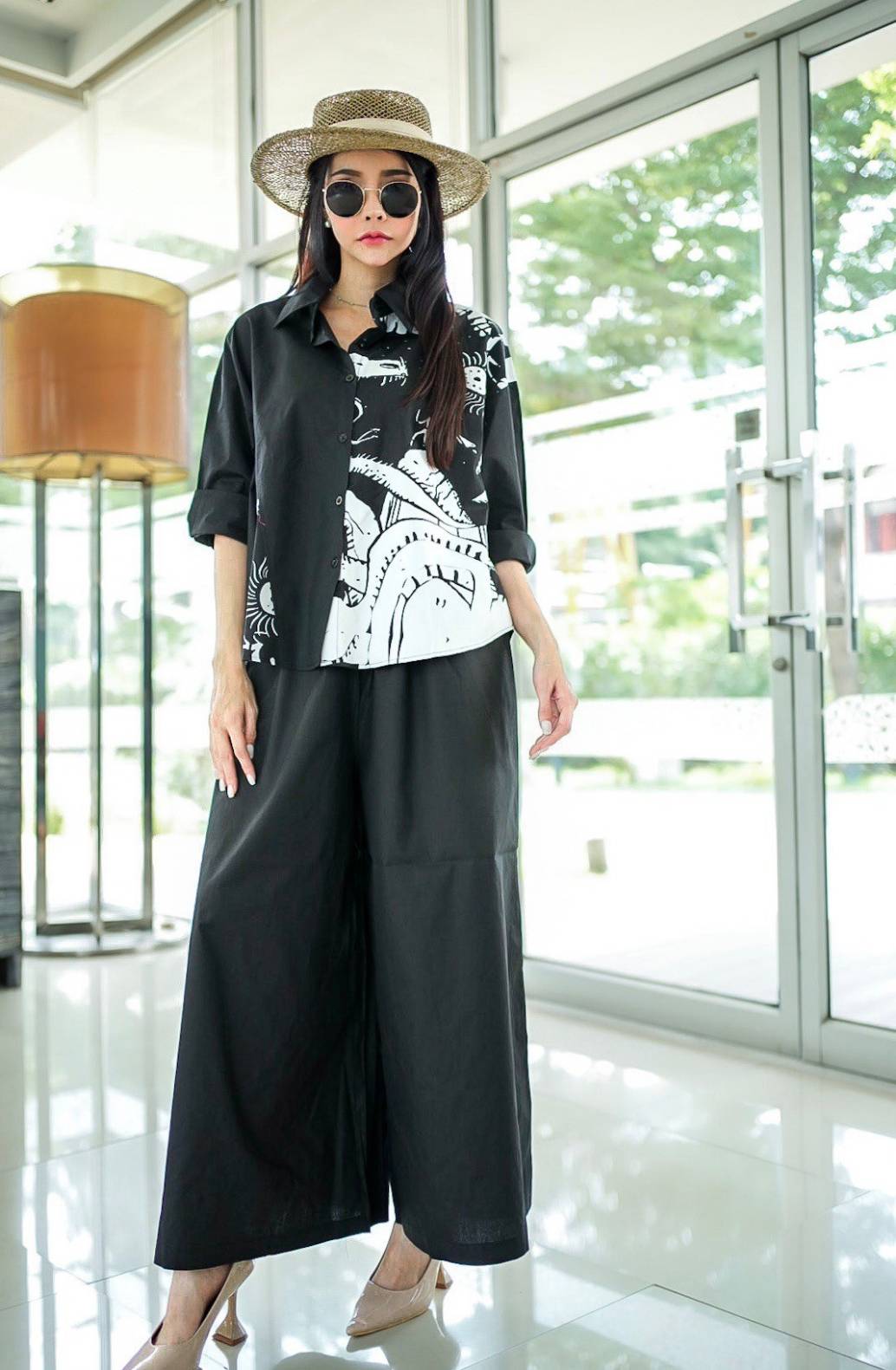 Abstract Printed Noir Cotton Co-ord Set