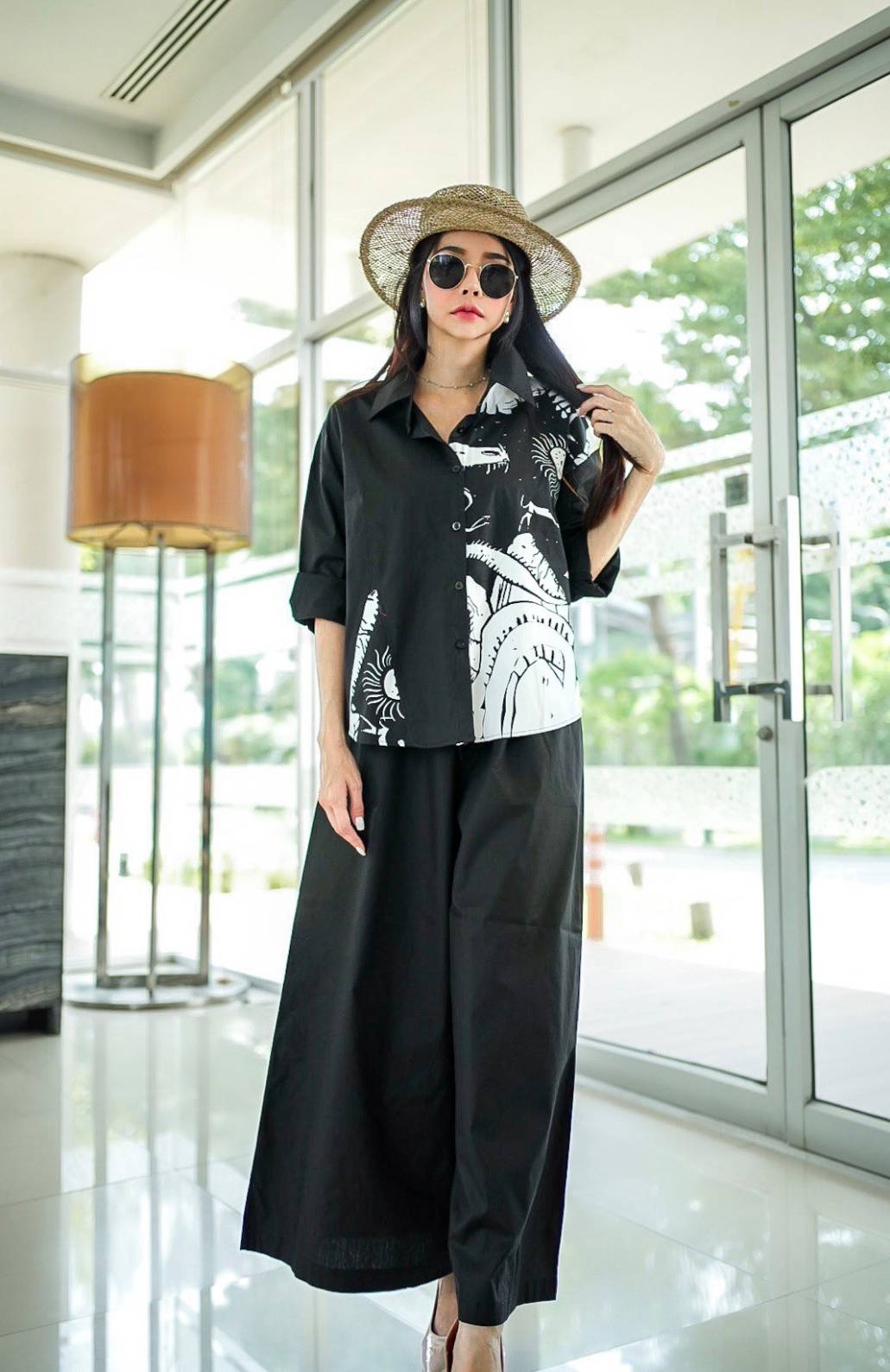 Abstract Printed Noir Cotton Co-ord Set