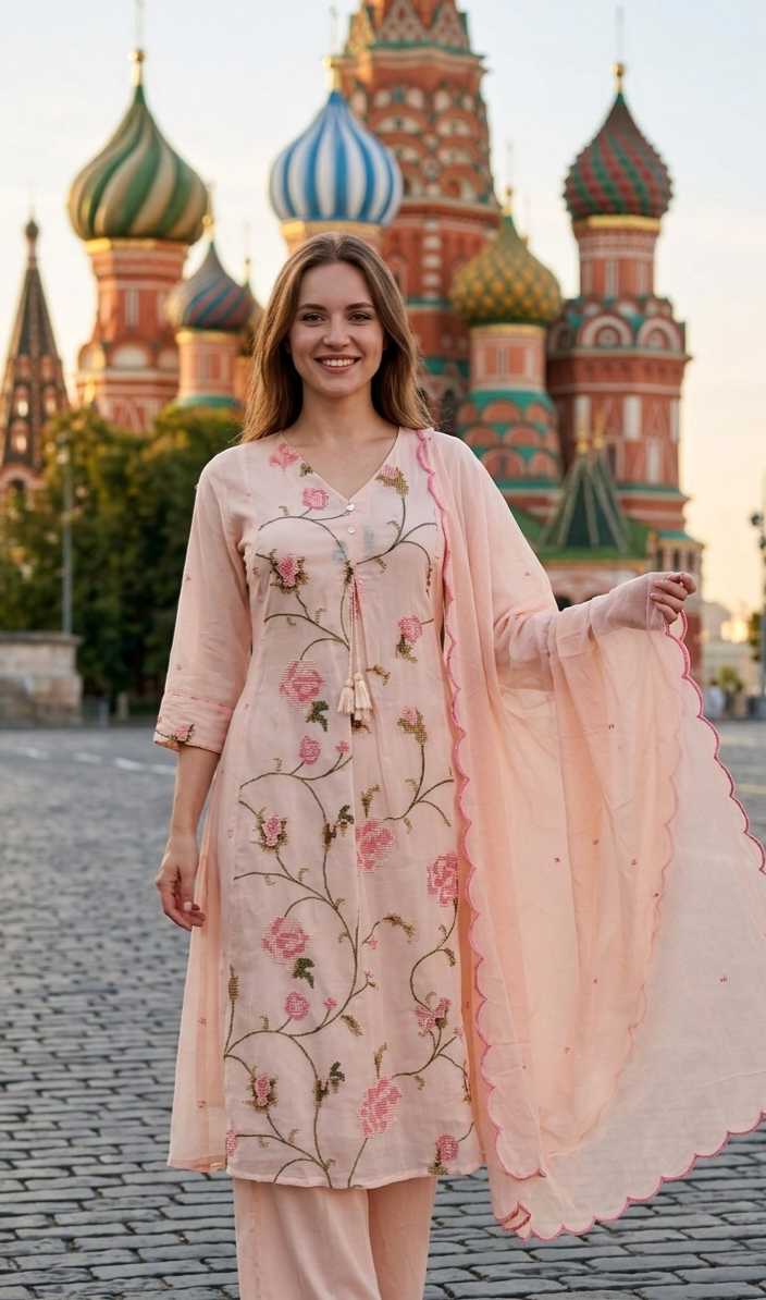Peach Blossom Embroidered Organic Cotton Pant Set