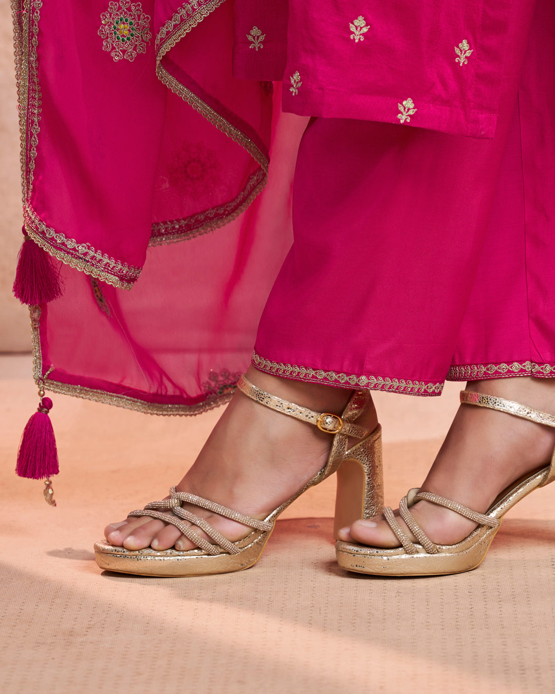 Crimson Bloom Embellished Vichitra Silk Pant Set