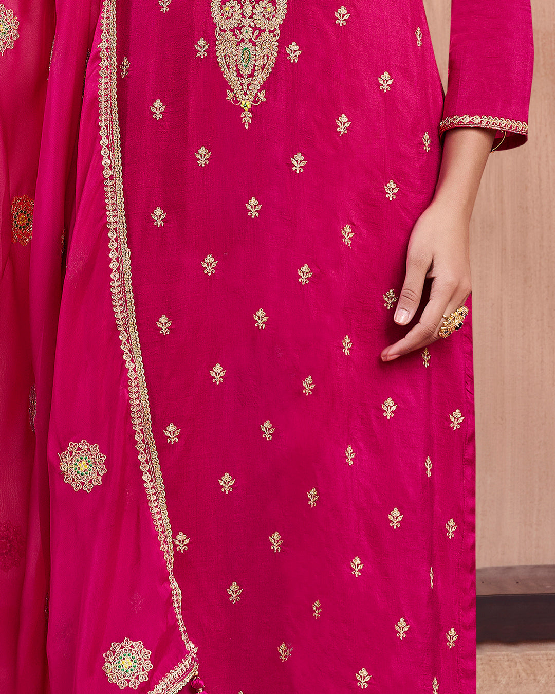 Crimson Bloom Embellished Vichitra Silk Pant Set