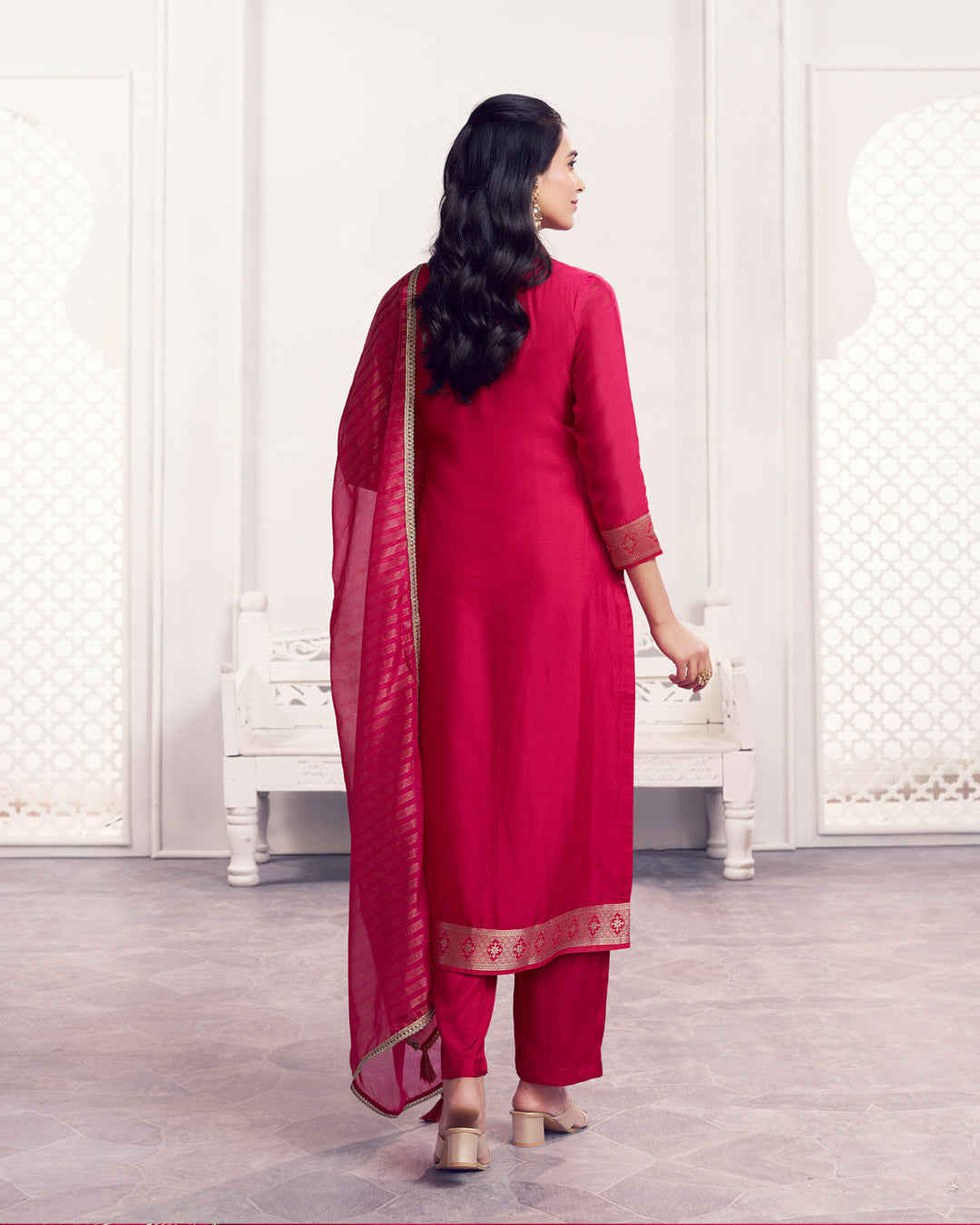 Rose Glow Embellished Chiniya Silk Pant Set