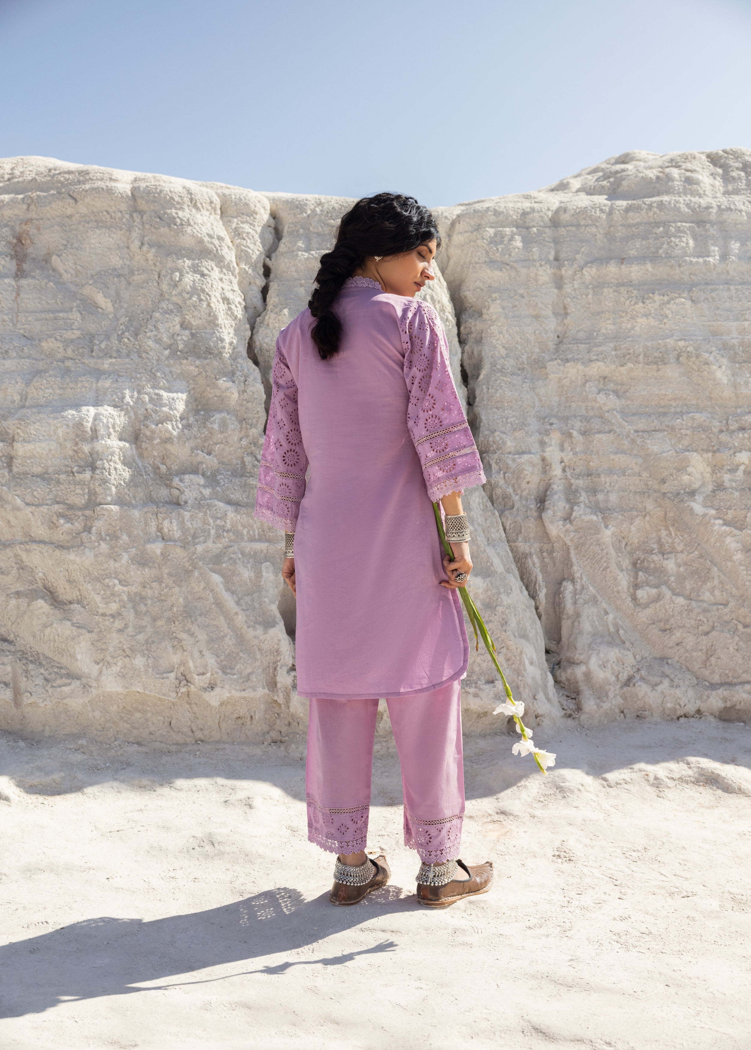 Dusty Purple Embroidered Organic Cotton Kurta Set