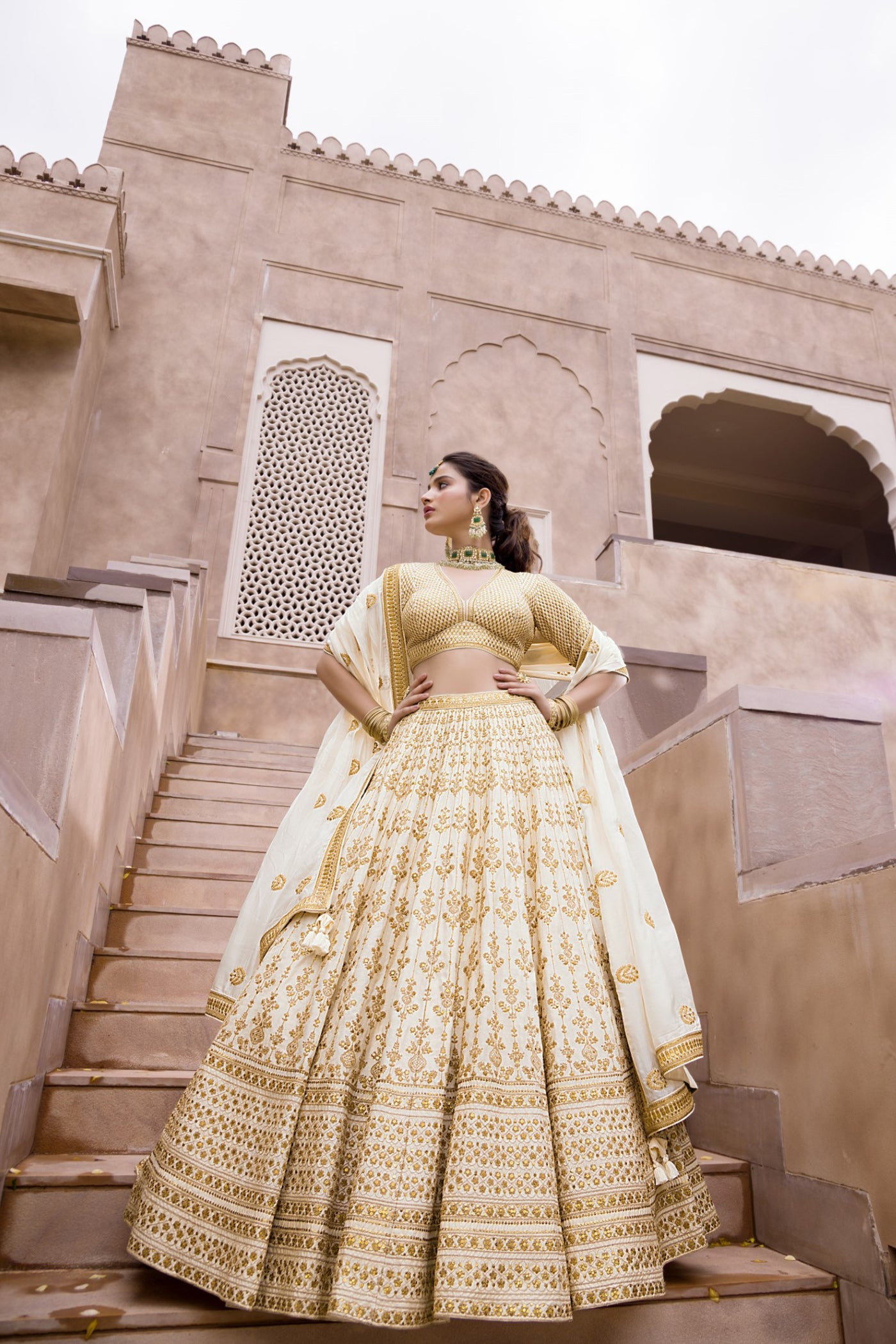 Off White Sequin Embellished Lehenga Set