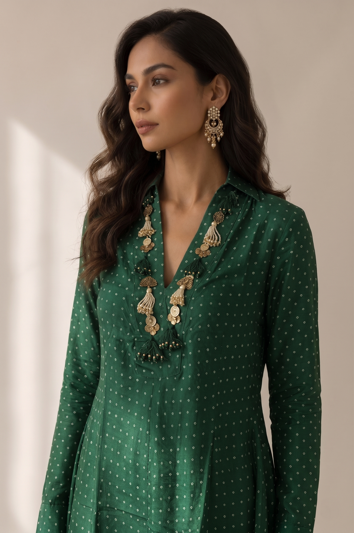 Emerald Green Embellished Crepe Silk Skirt Set