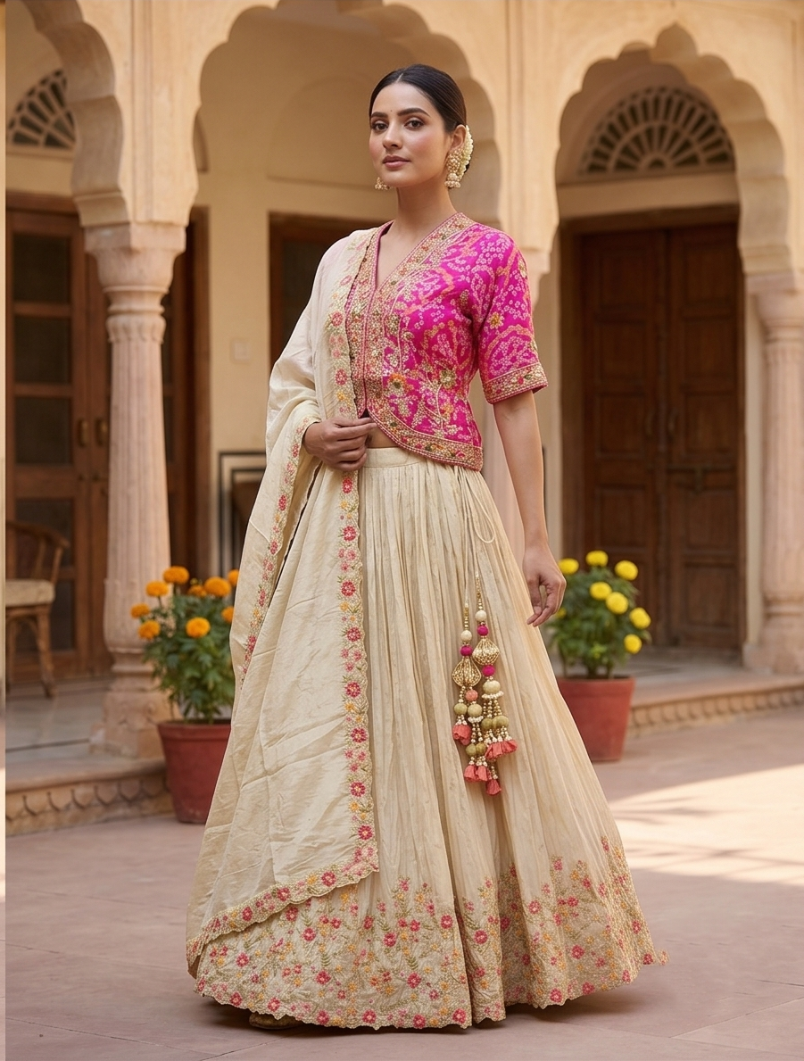 Fuchsia & Ivory Fusion Lehenga Set